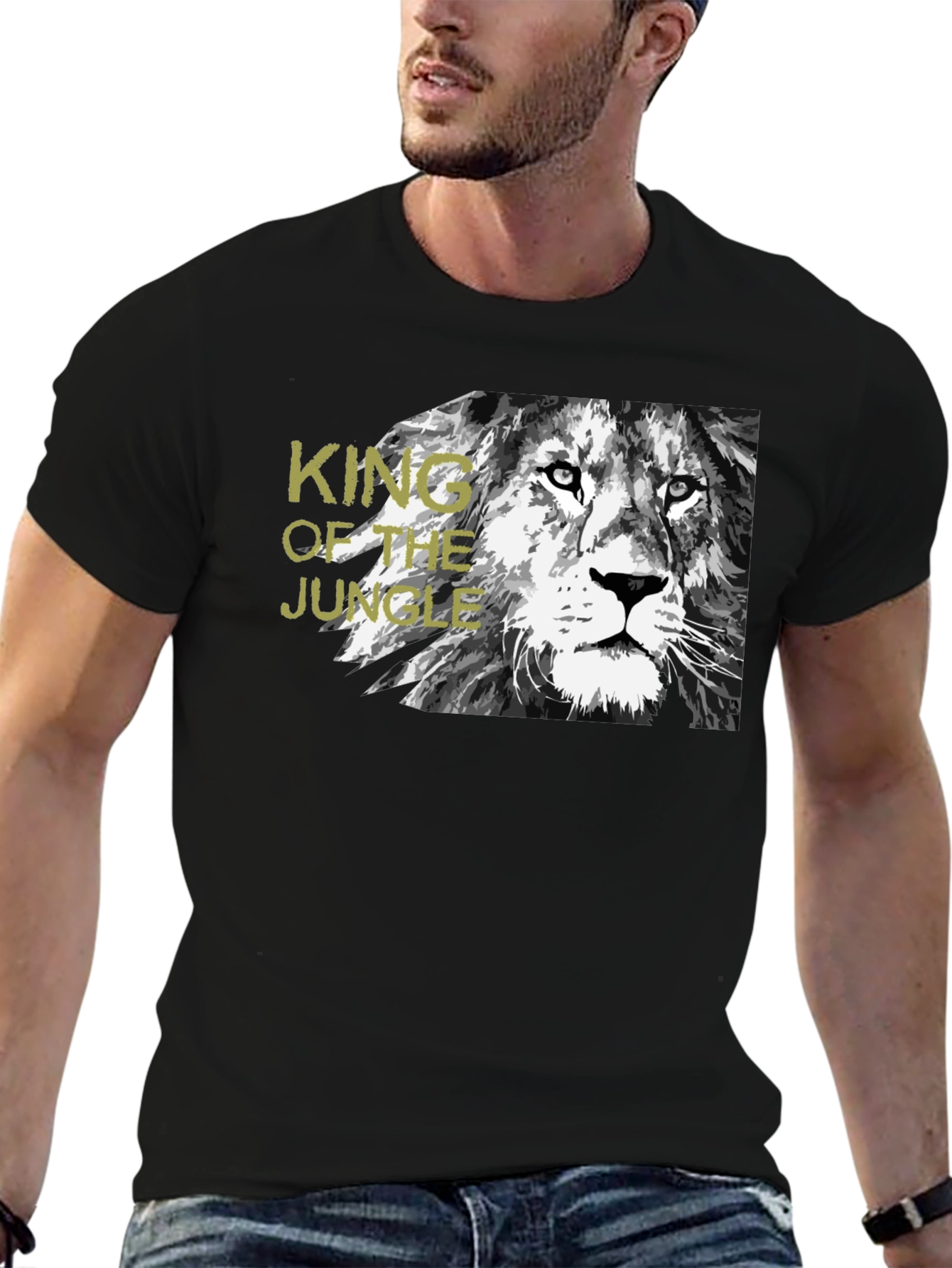 Black King of the Jungle Lion Graphic Black T-Shirt view 6