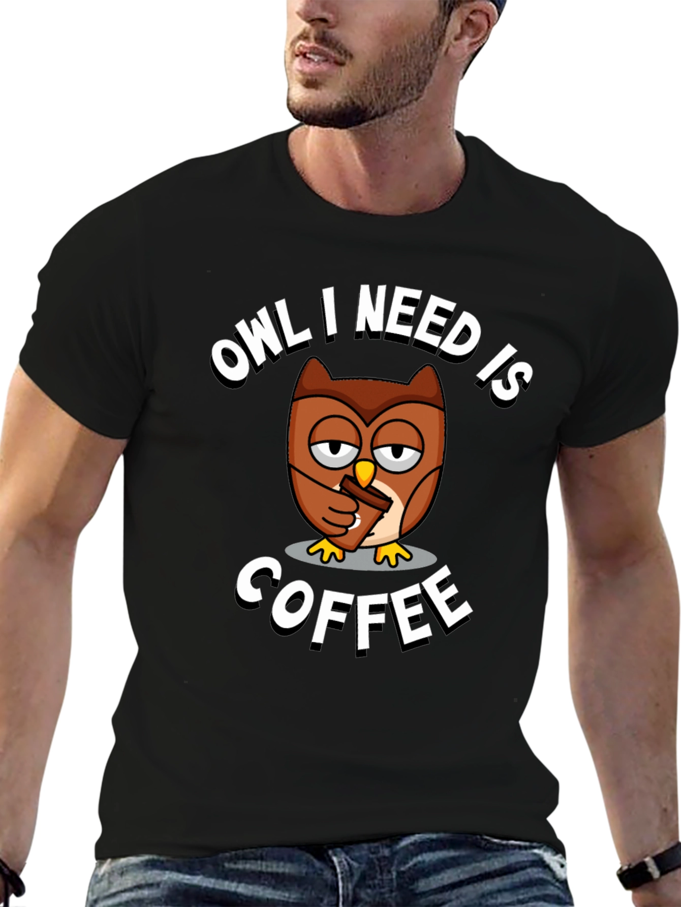 Black Owl I Need Is Coffee Graphic Tee view 6