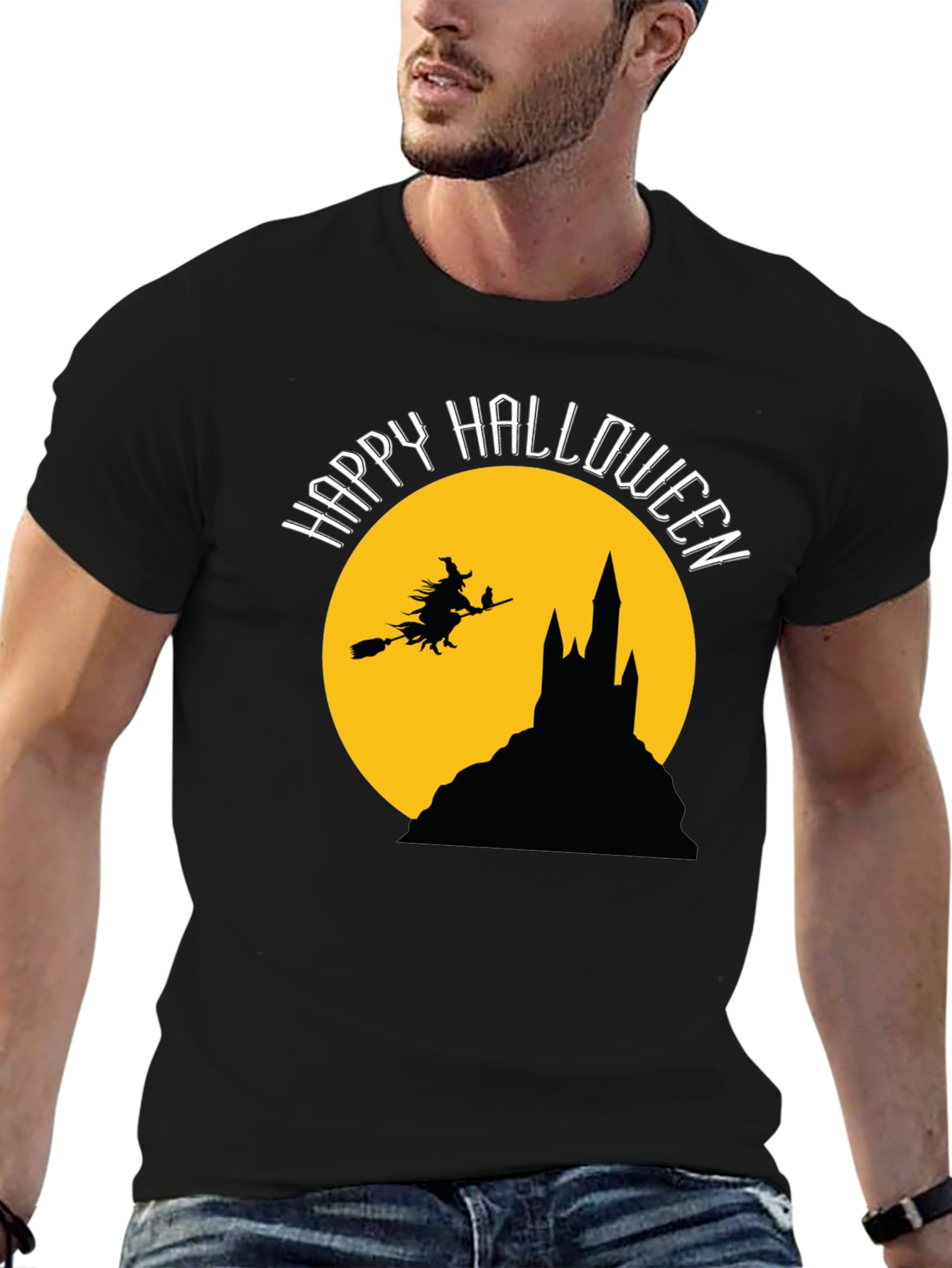 Black Happy Halloween Witch T-Shirt view 6