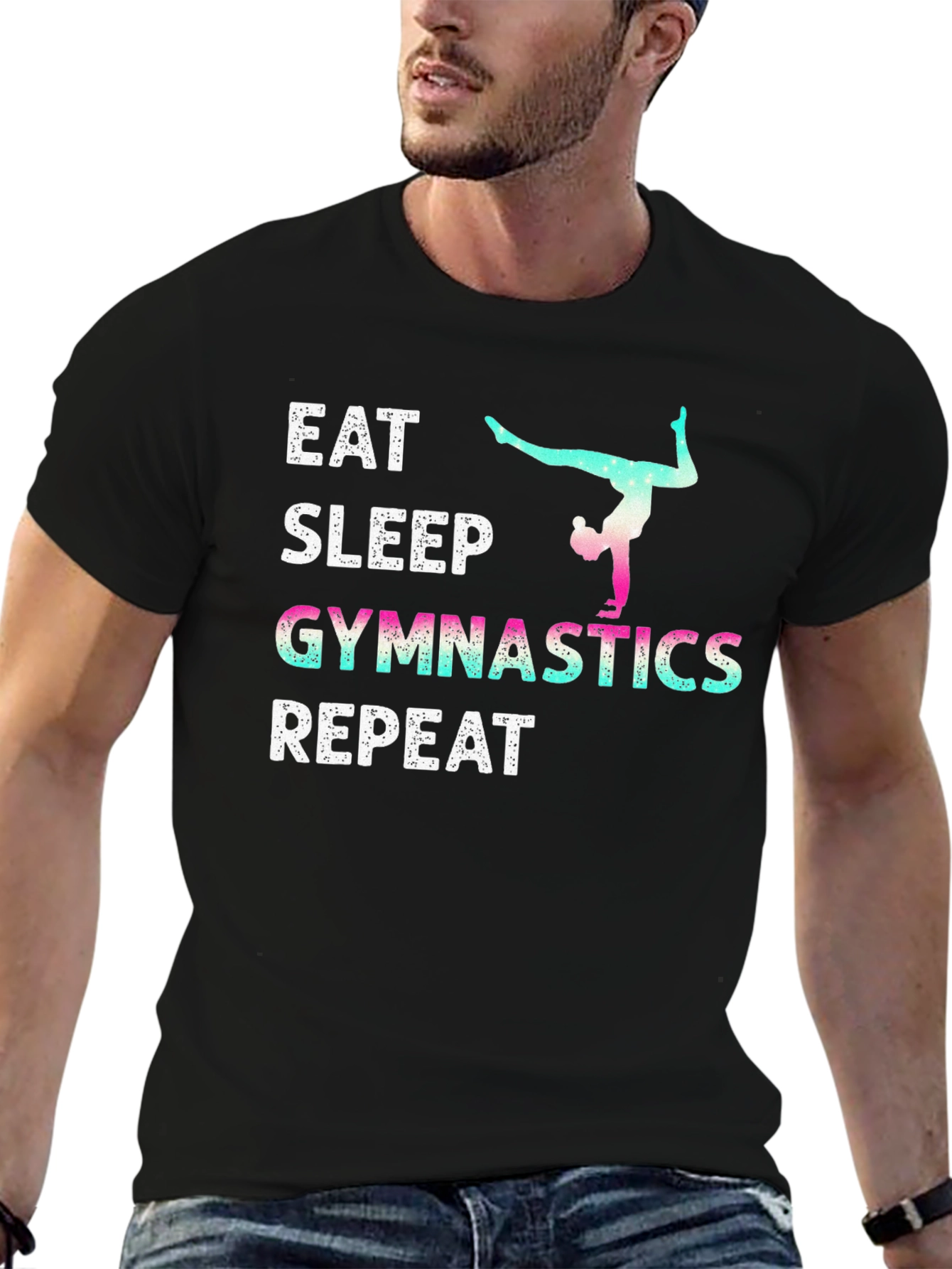 Black Eat Sleep Gymnastics Repeat T-Shirt view 6