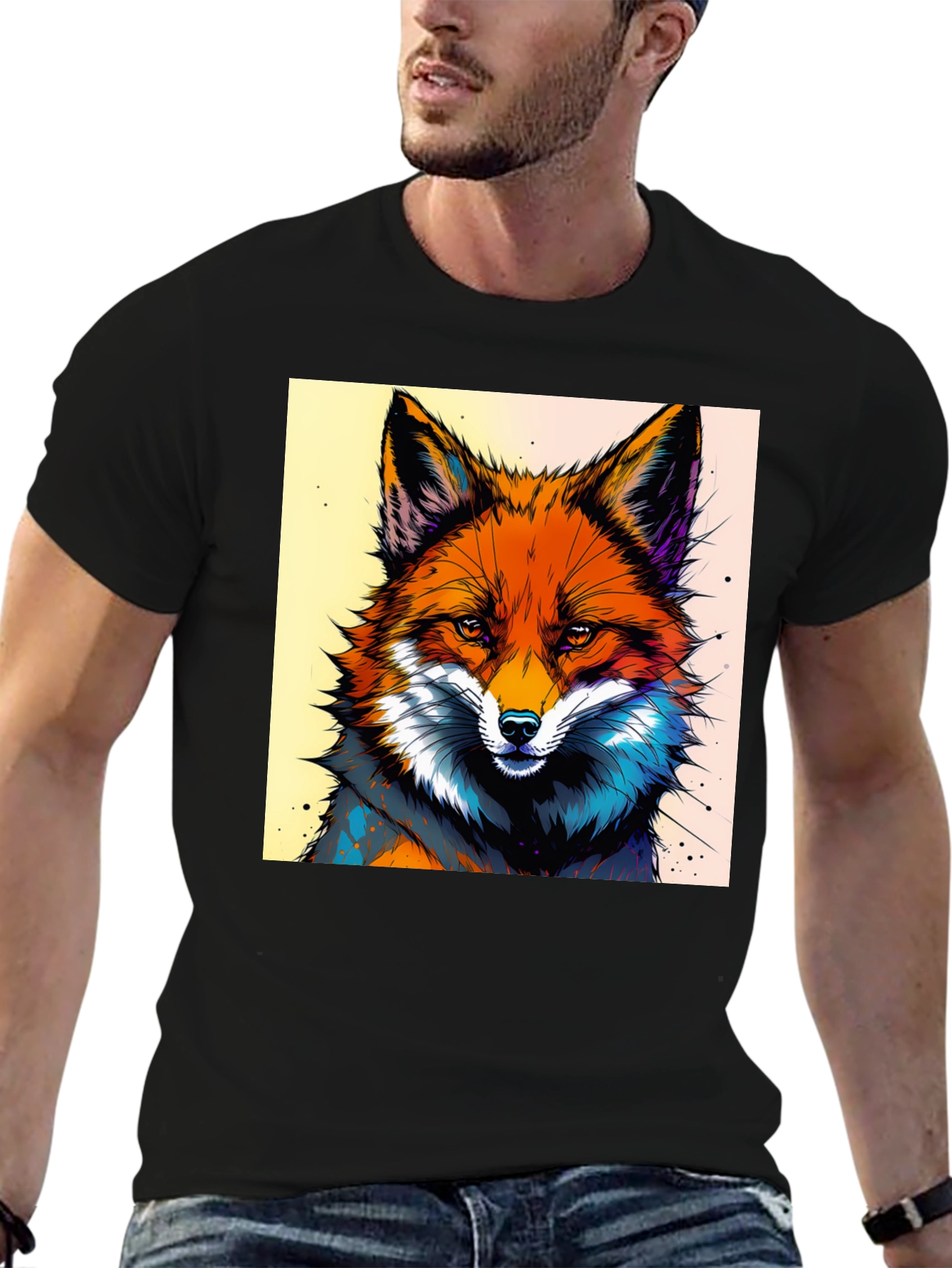 Black Artistic Fox Graphic Tee - Stylish & Unique view 6