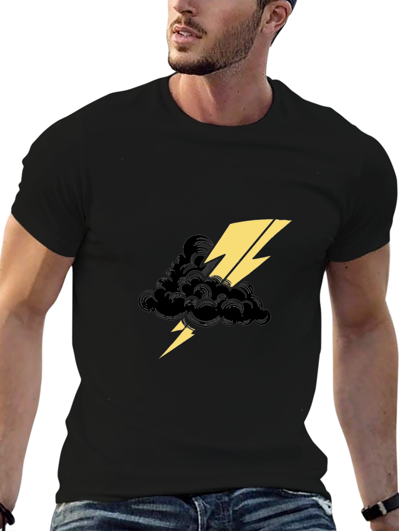 Black Black Tee with Lightning Cloud Graphic view 6