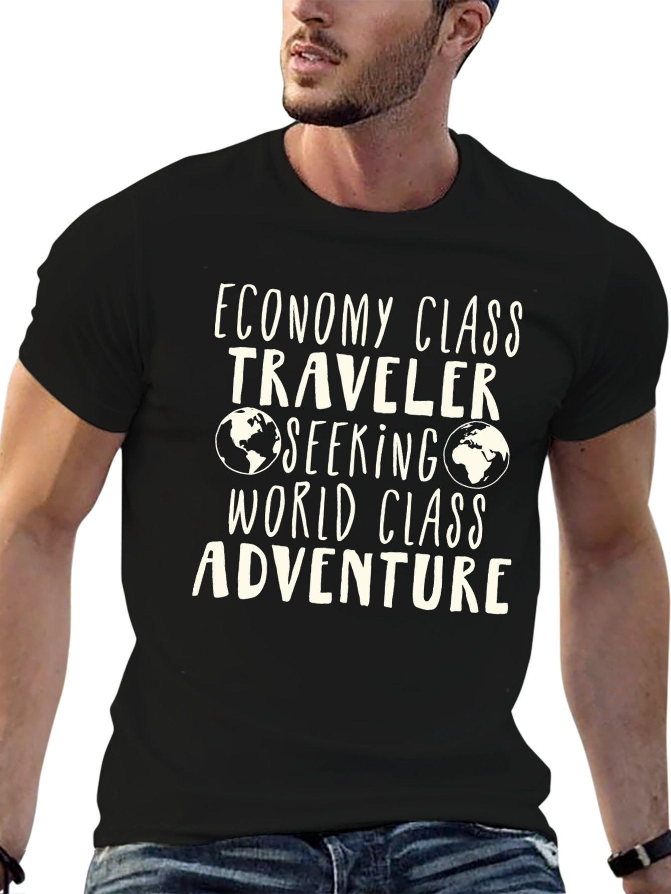 Black Economy Class Traveler T-Shirt - World Adventure view 6