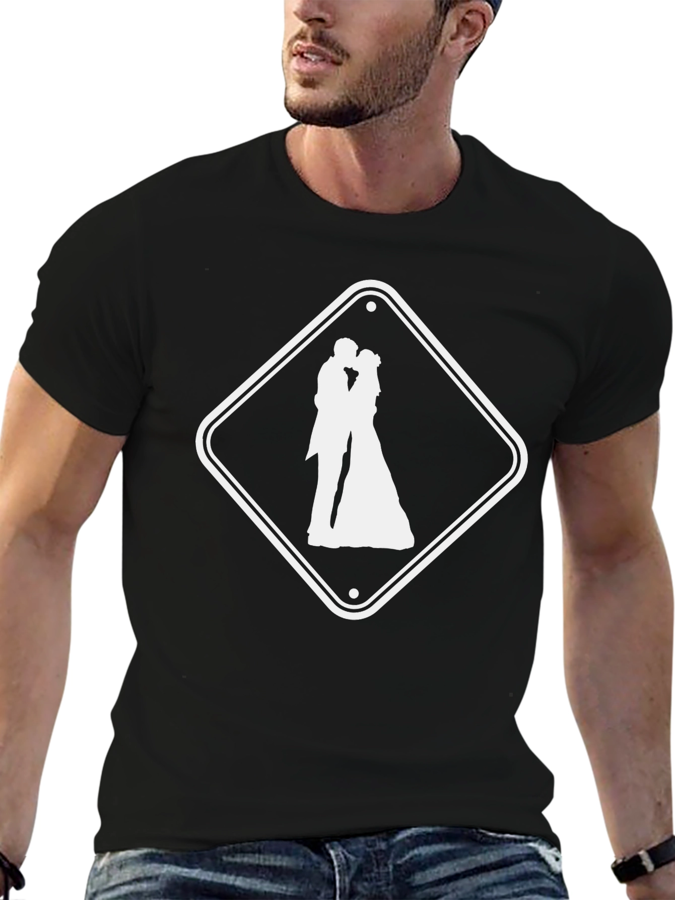 Black Wedding Ahead T-Shirt - Black Crew Neck Tee view 6
