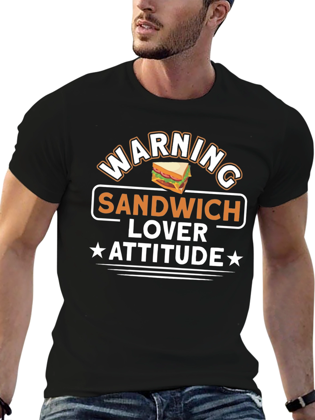 Black Sandwich Lover Attitude T-Shirt - Funny Foodie Tee view 6