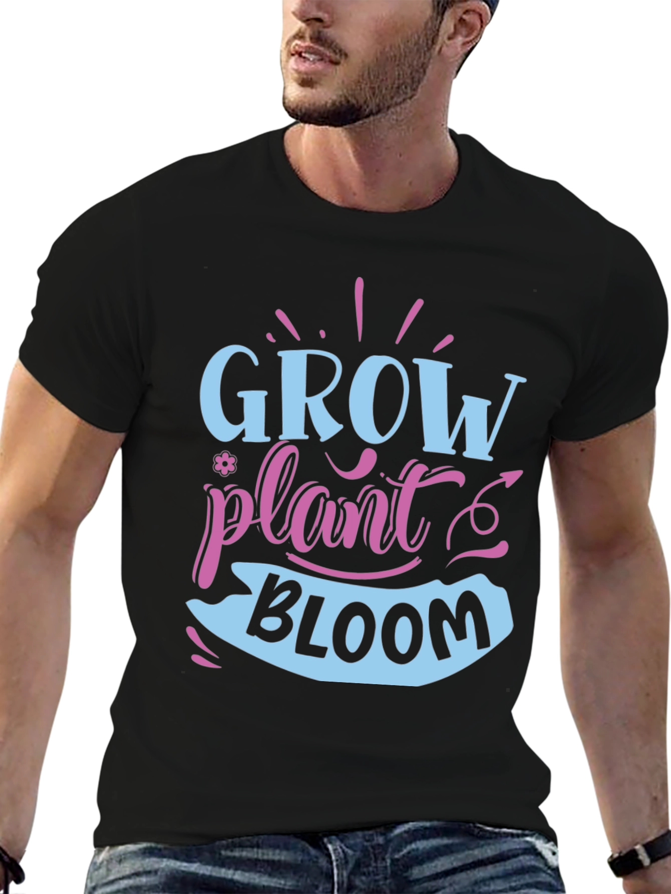 Black Grow Plant Bloom T-Shirt - Gardening Shirt view 6