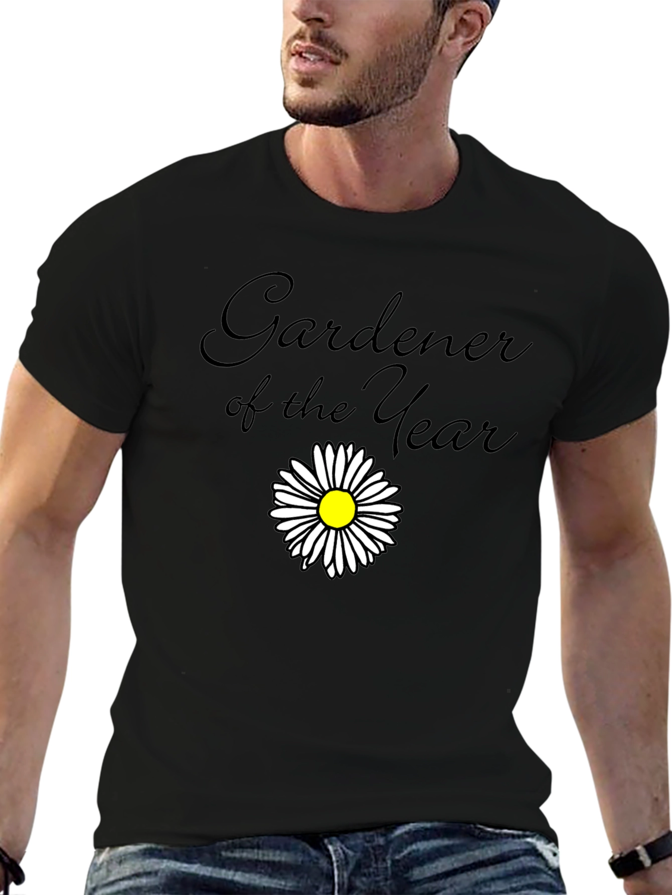 Black Gardener of the Year Black T-Shirt with Daisy view 6