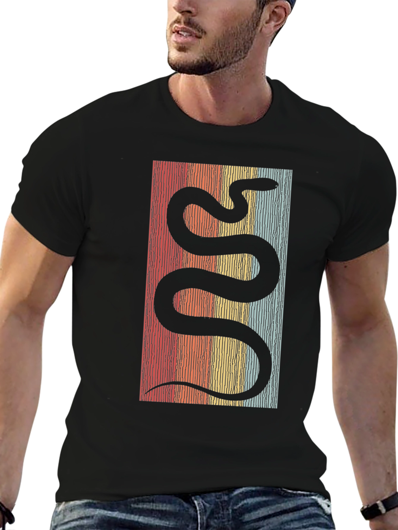Black Retro Snake Graphic Tee - Cool Vintage Style view 6