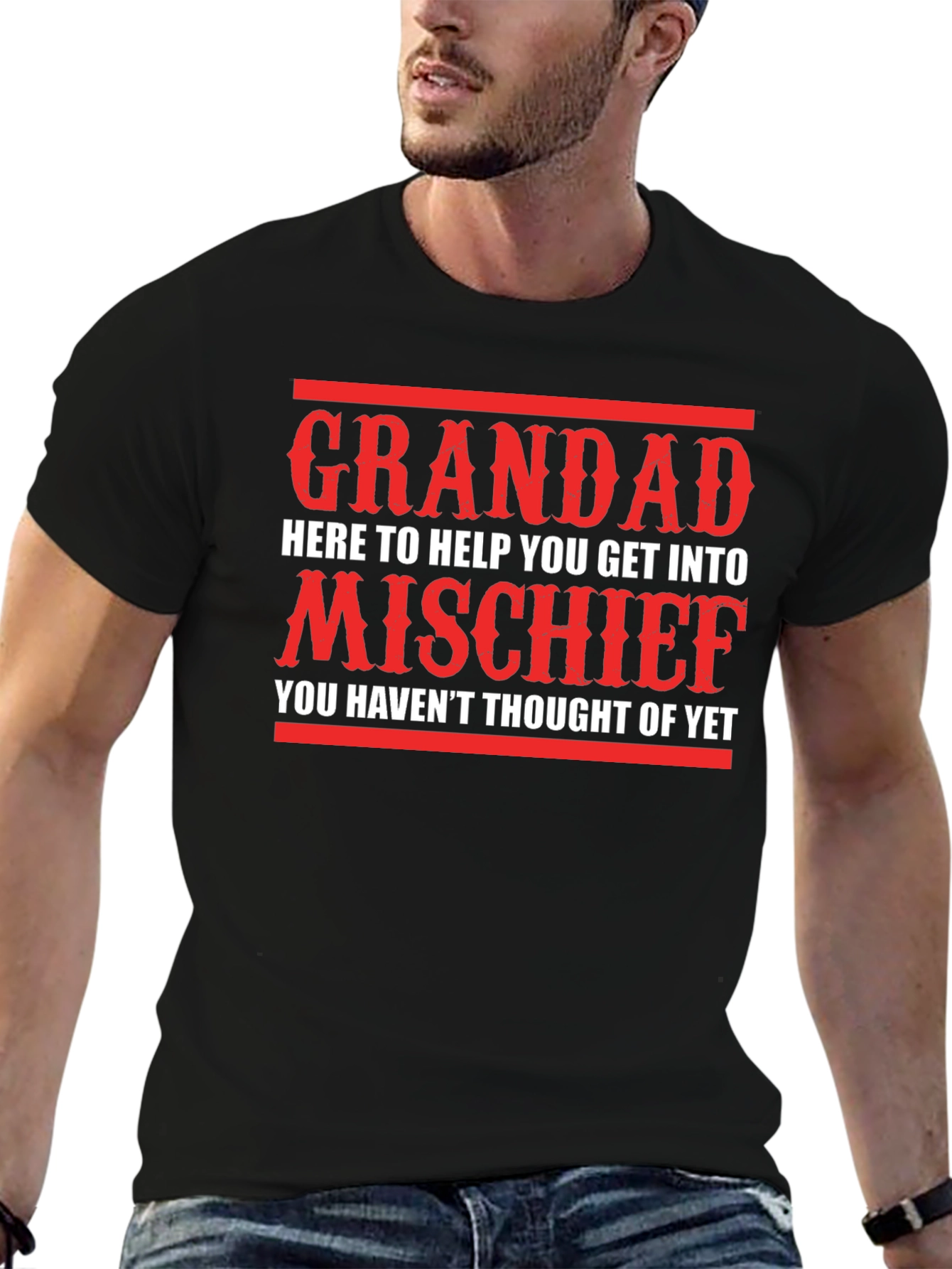 Black Grandad Mischief T-Shirt - Funny Gift for Grandpa view 6