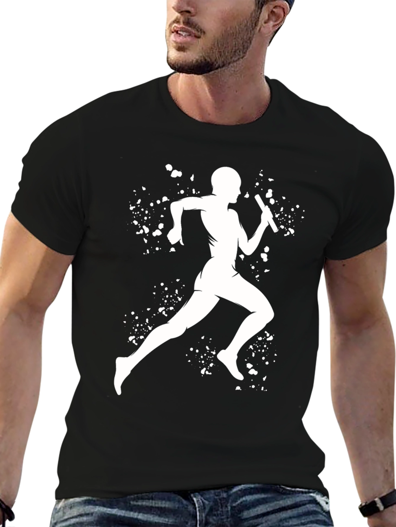 Black Runner Silhouette Graphic Tee - Black Cotton Blend view 6