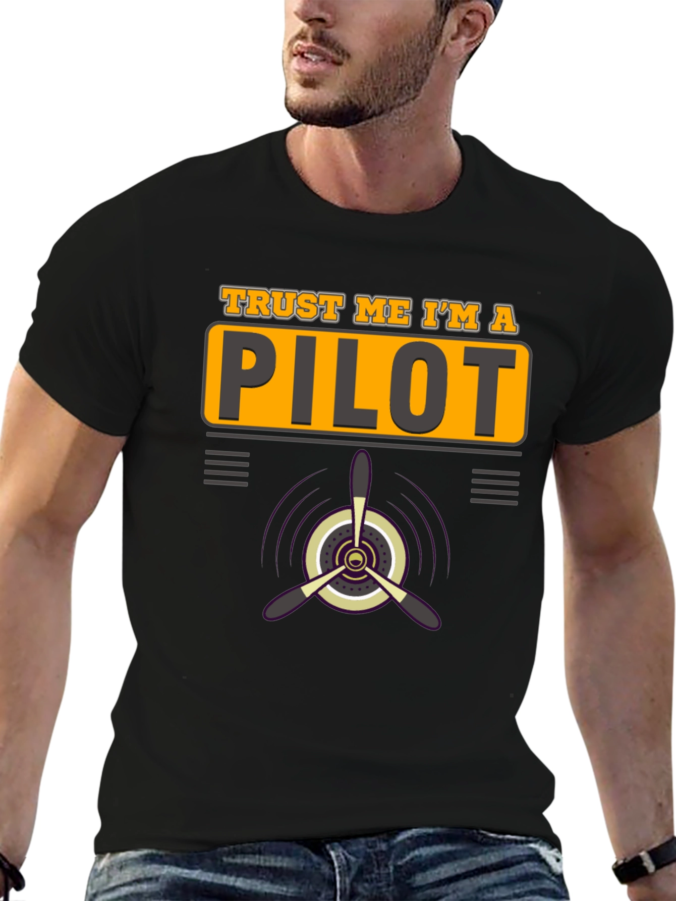 Black Trust Me I'm a Pilot Black T-Shirt Aviation Airplane Gift view 6