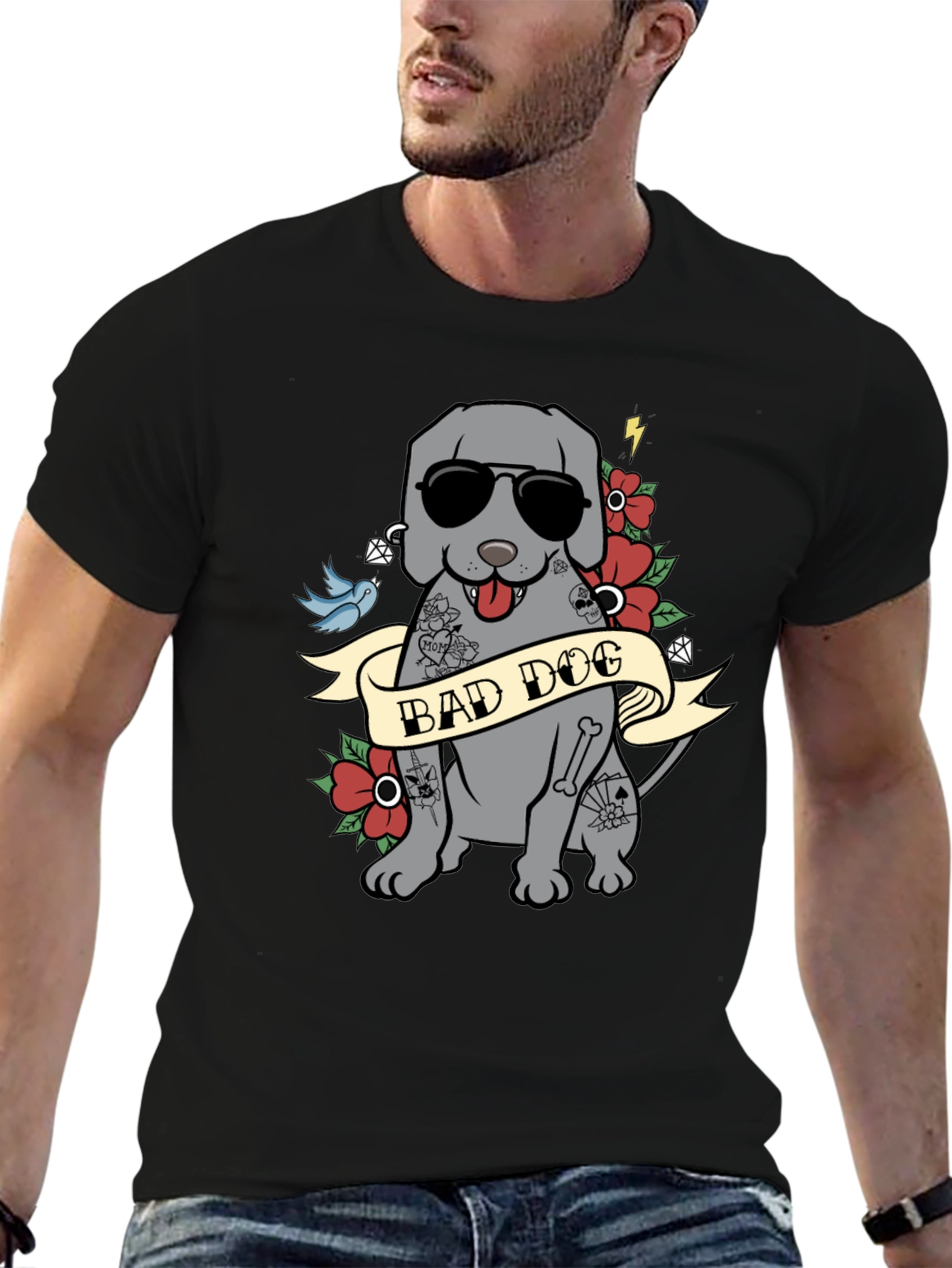 Bad Dog Tattoo Style T-Shirt - Men's Graphic Tee - 6