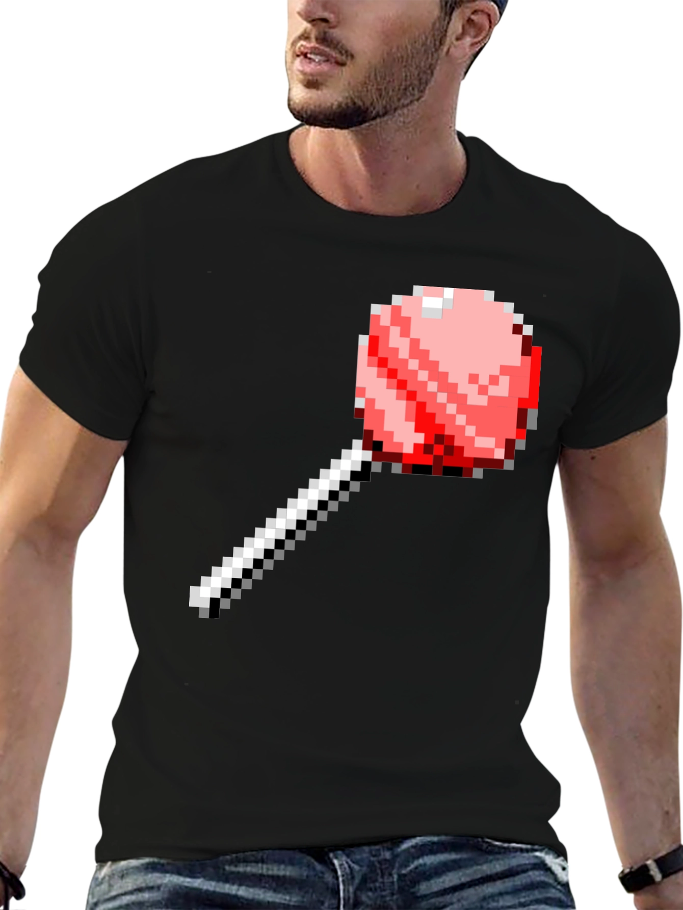 Black Pixel Lollipop Graphic Tee - Novelty Fashion view 6