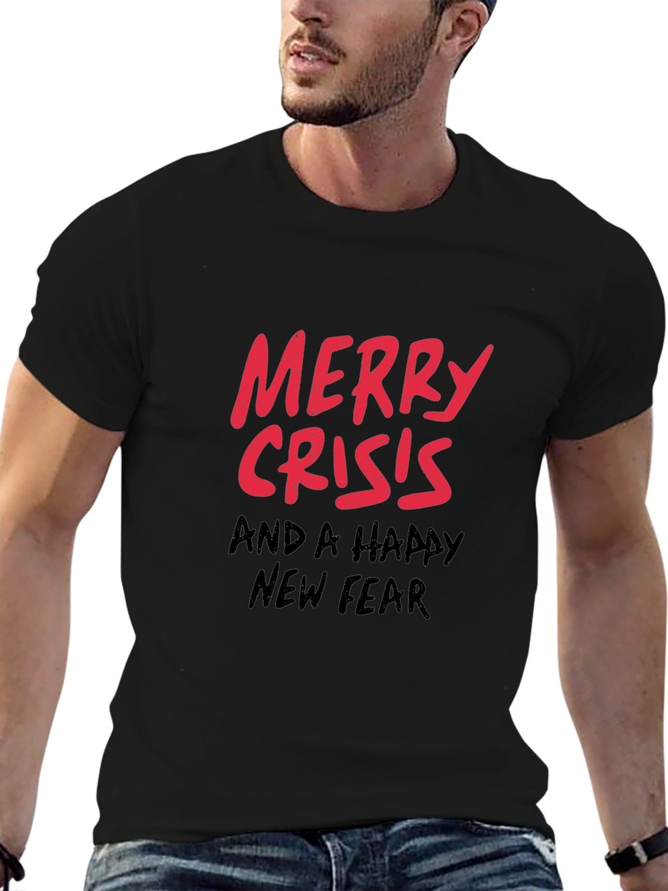 Black Merry Crisis T-Shirt - Black Holiday Humor Tee view 6