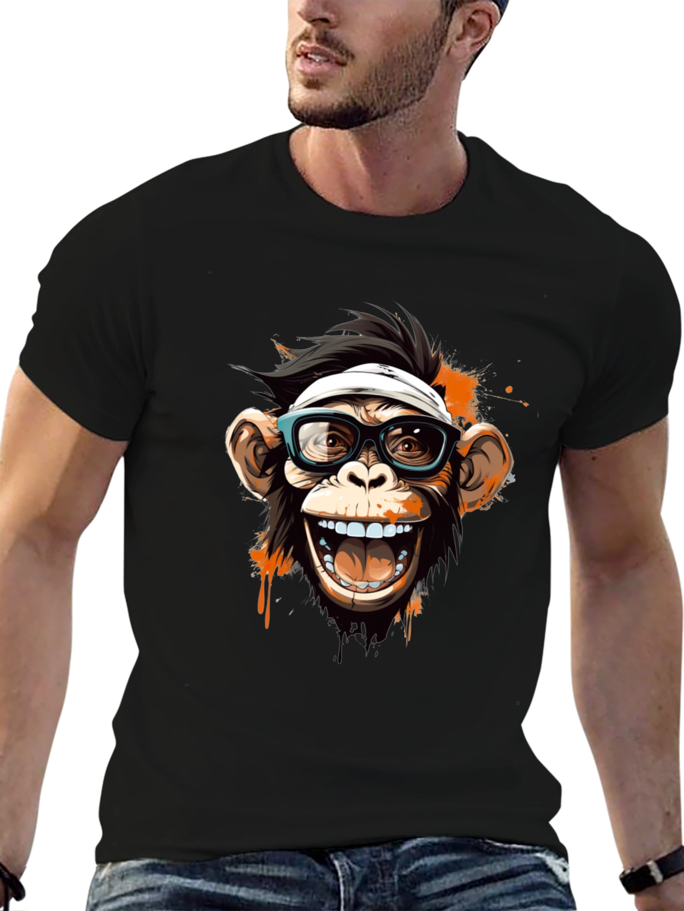 Black Funny Monkey Graphic Tee view 6