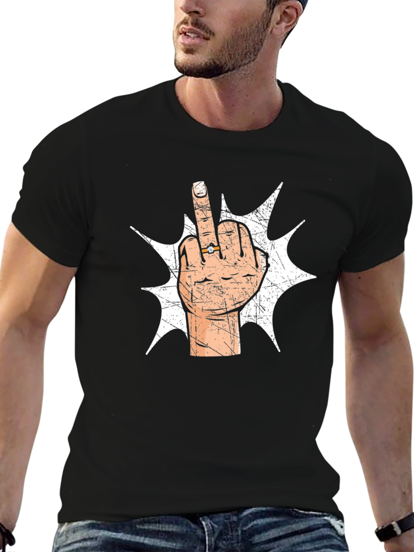 Black Middle Finger Ring Graphic Tee view 6