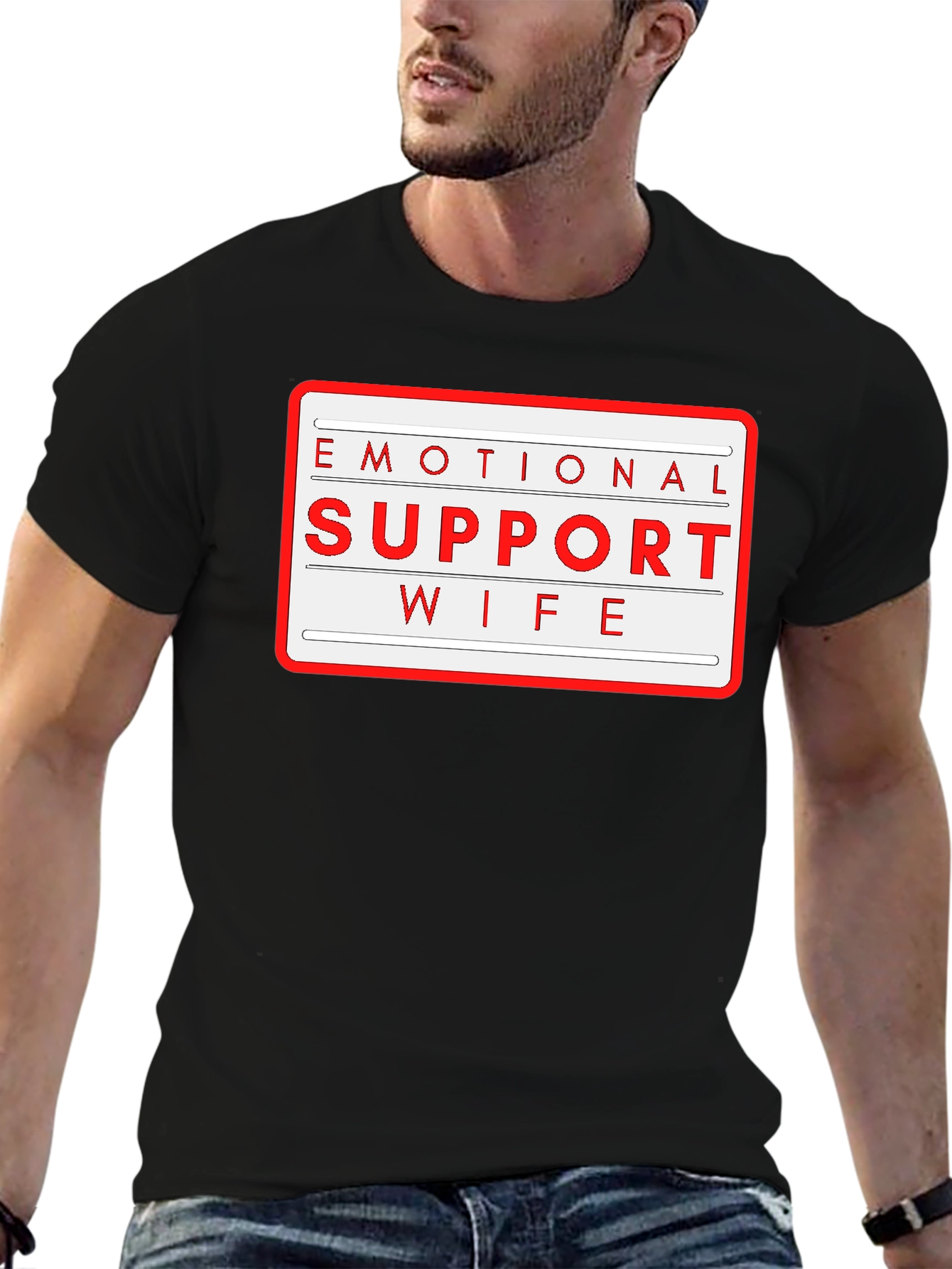 Black Emotional Support Wife T-Shirt - Novelty Graphic Tee view 6
