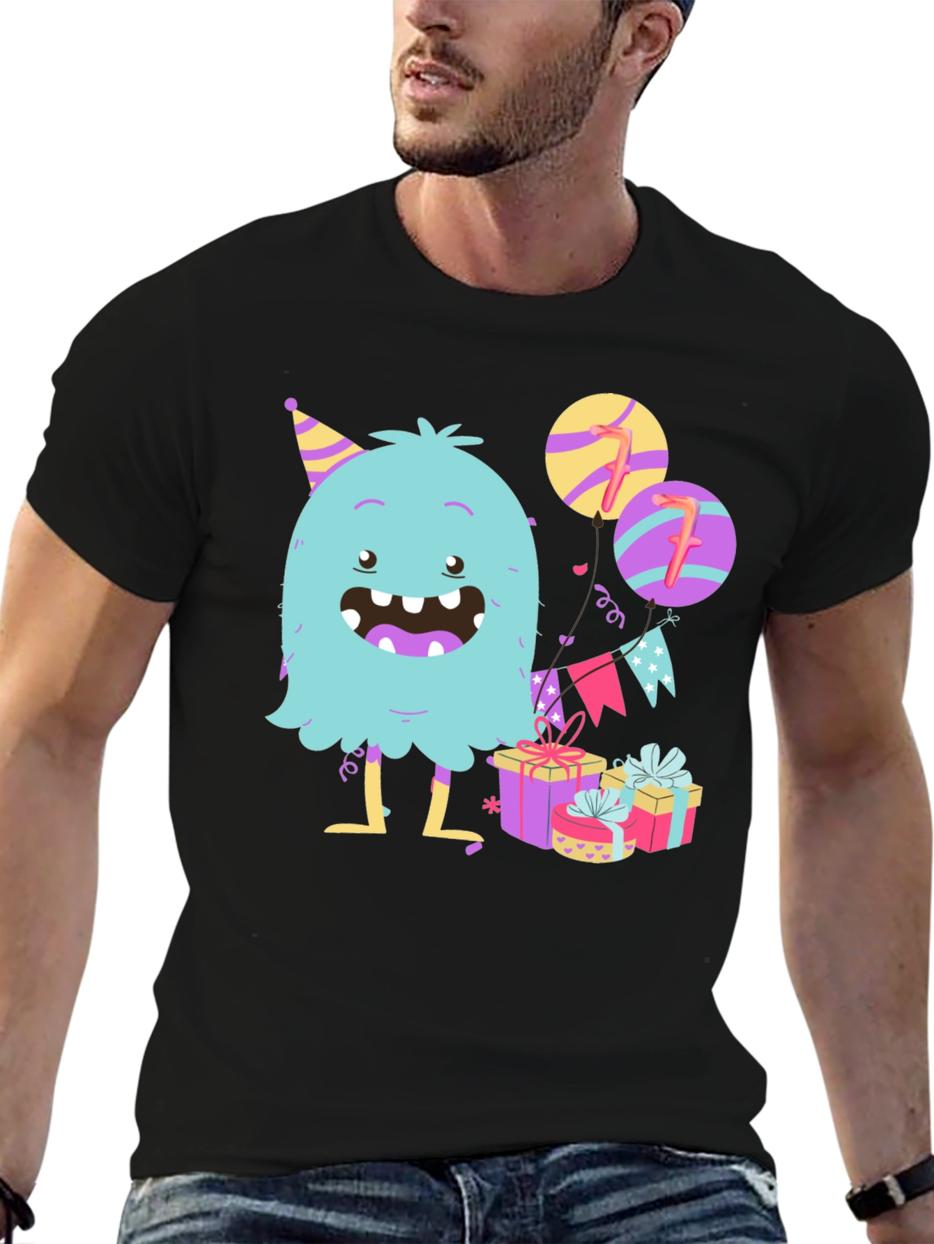 Black Birthday Monster Graphic Tee - 7th Birthday! view 6