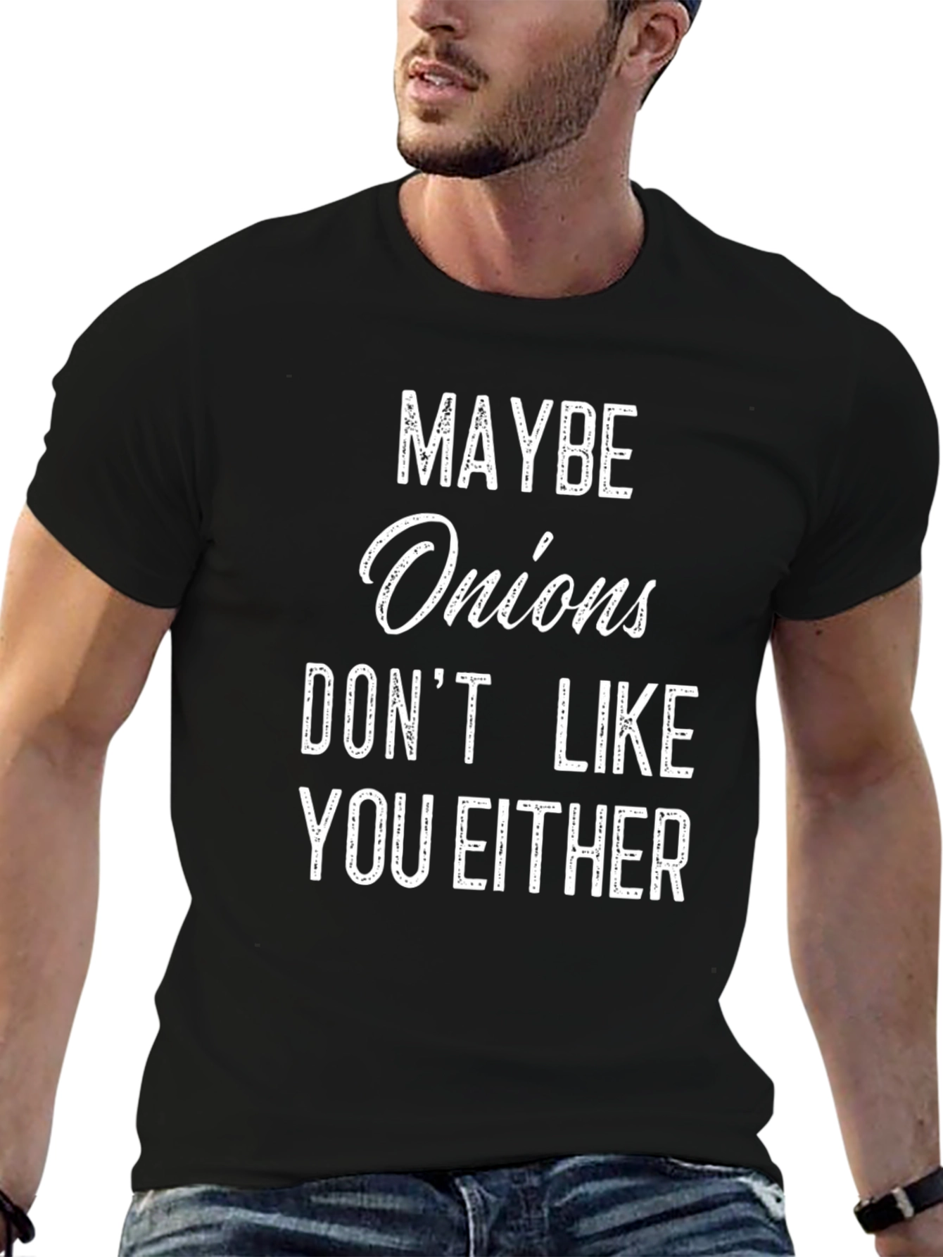 Black Funny Onion T-Shirt - Maybe Onions Don't Like You Either view 6