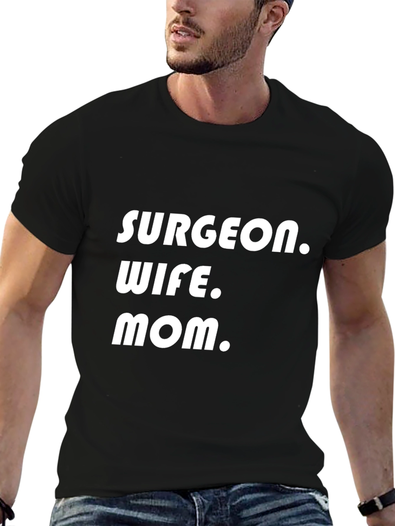 Black Surgeon Wife Mom T-Shirt - Black Cotton Tee view 6