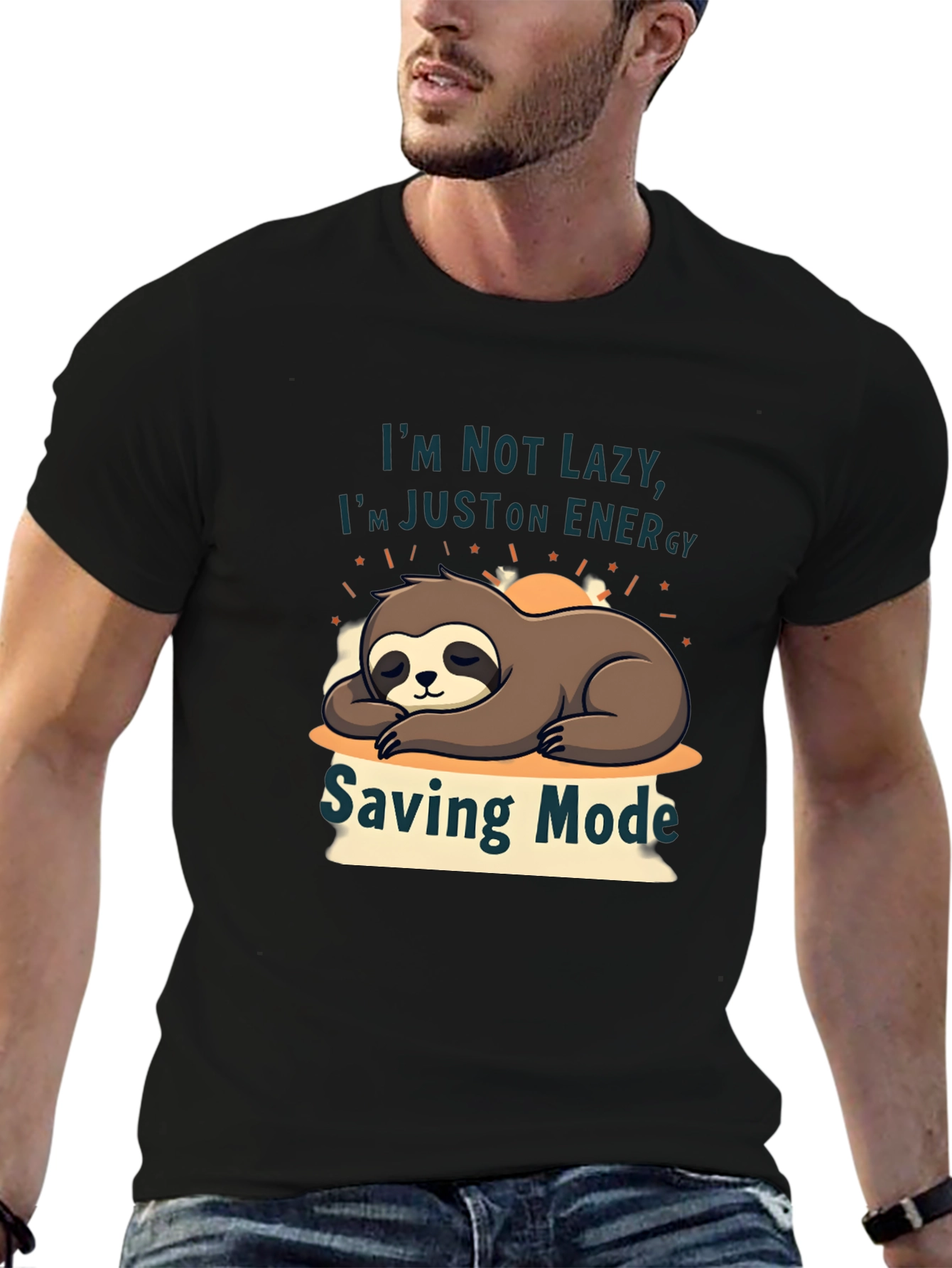 Black Sloth Energy Saving Mode T-Shirt - Funny Graphic Tee view 6
