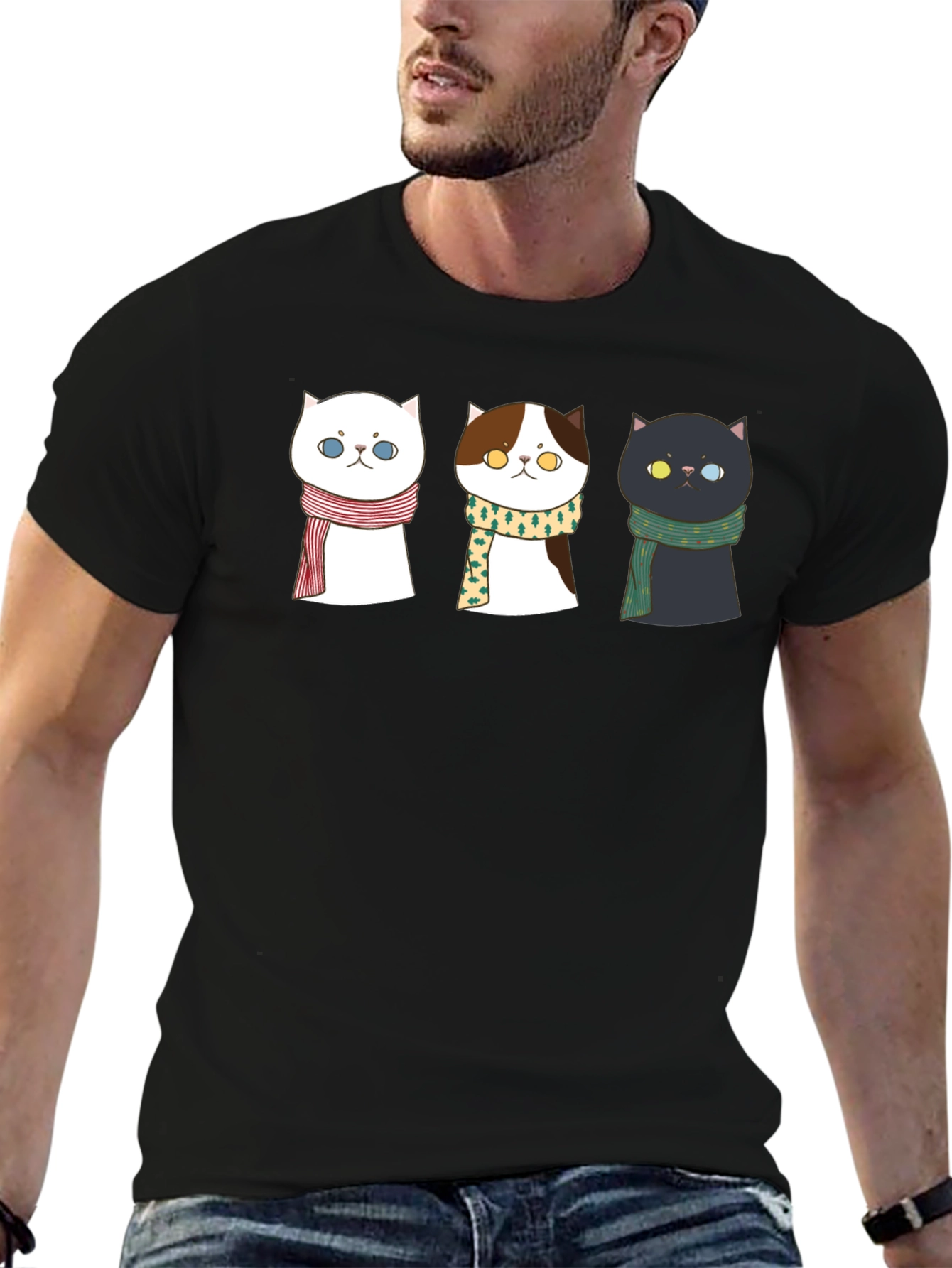 Black Cute Cat T-Shirt with Scarves view 6