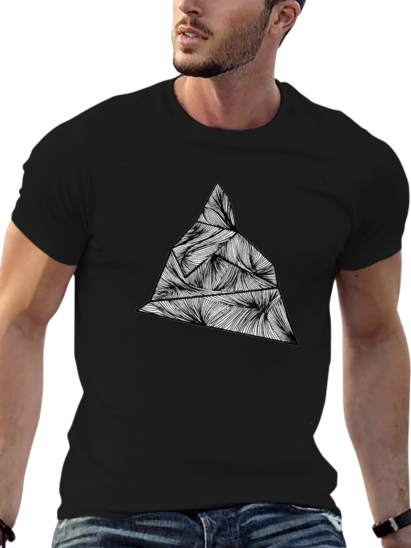 Black Geometric Mountain Tee - Abstract Peak Design view 6