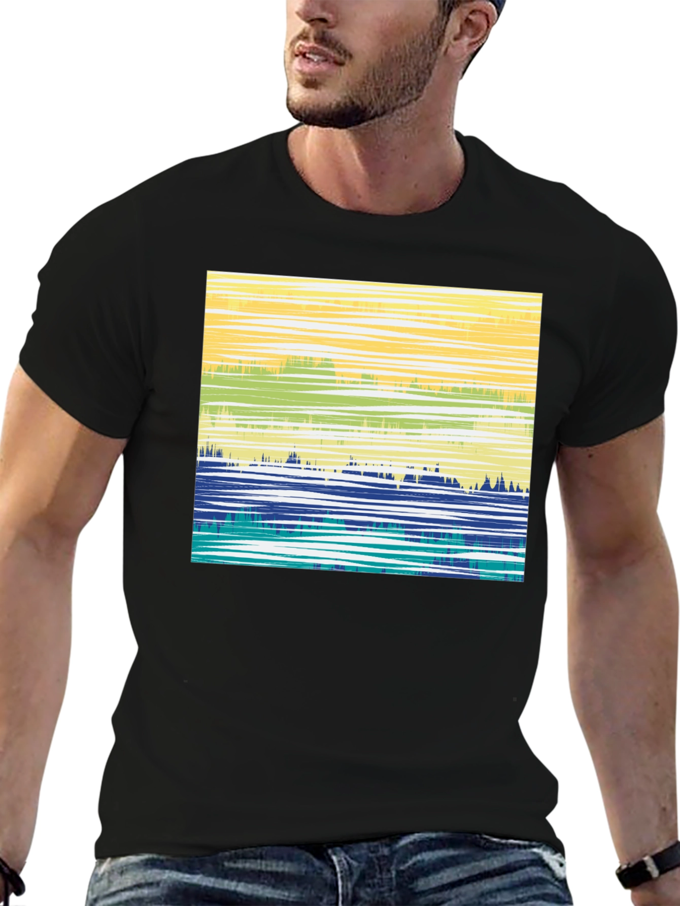 Black Abstract Horizon Graphic T-Shirt - Black view 6