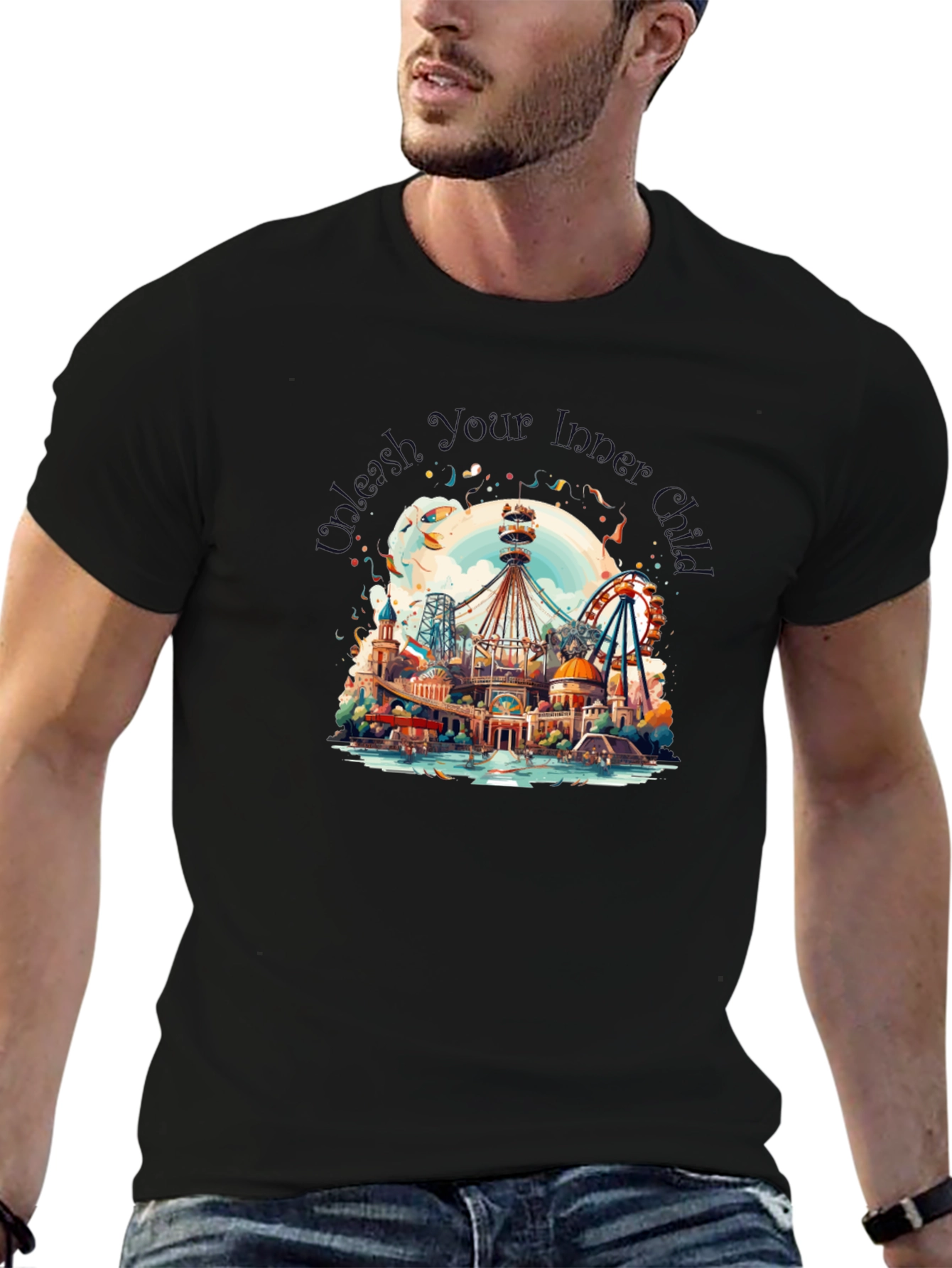 Black Whimsical Amusement Park Graphic Tee view 6