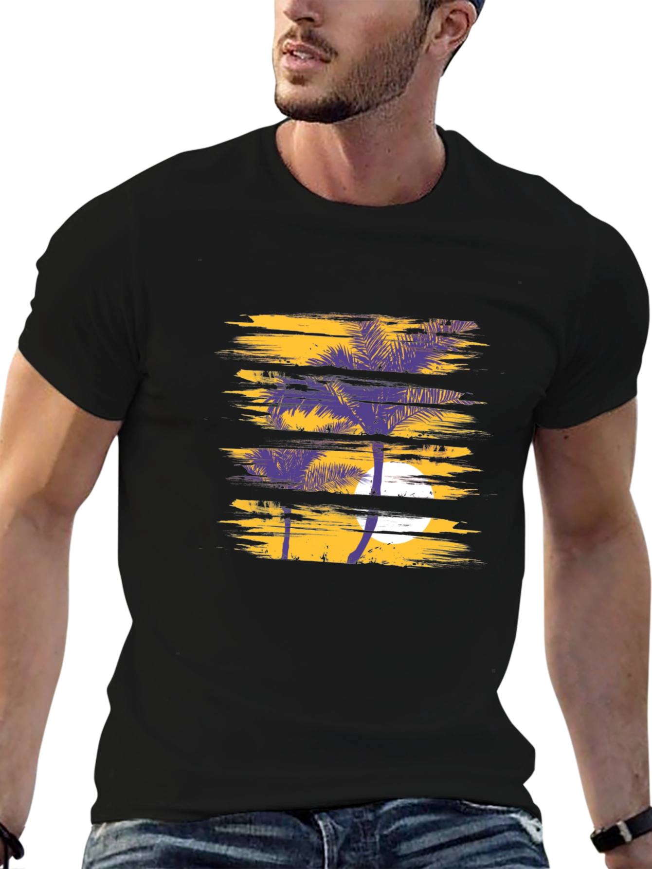Black Tropical Palm Graphic T-Shirt - Stylish Black Tee view 6