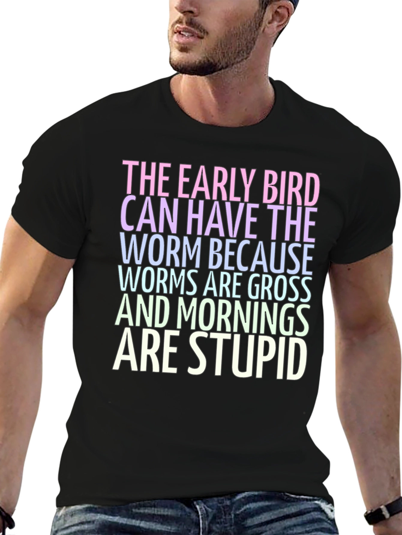 Black The Early Bird T-Shirt - Worms are Gross! view 6