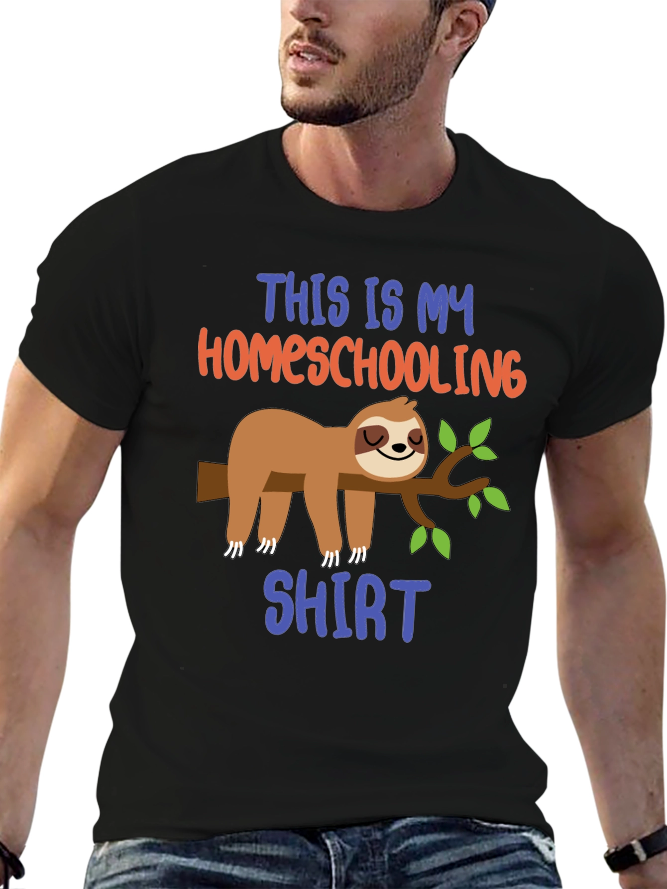Black Homeschooling Sloth T-Shirt, Funny Tee view 6