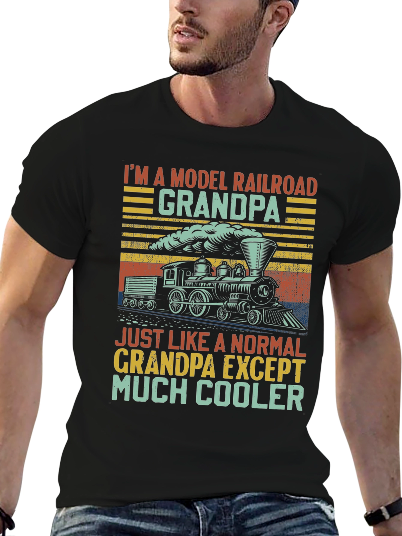 Black Model Railroad Grandpa T-Shirt - Much Cooler view 6