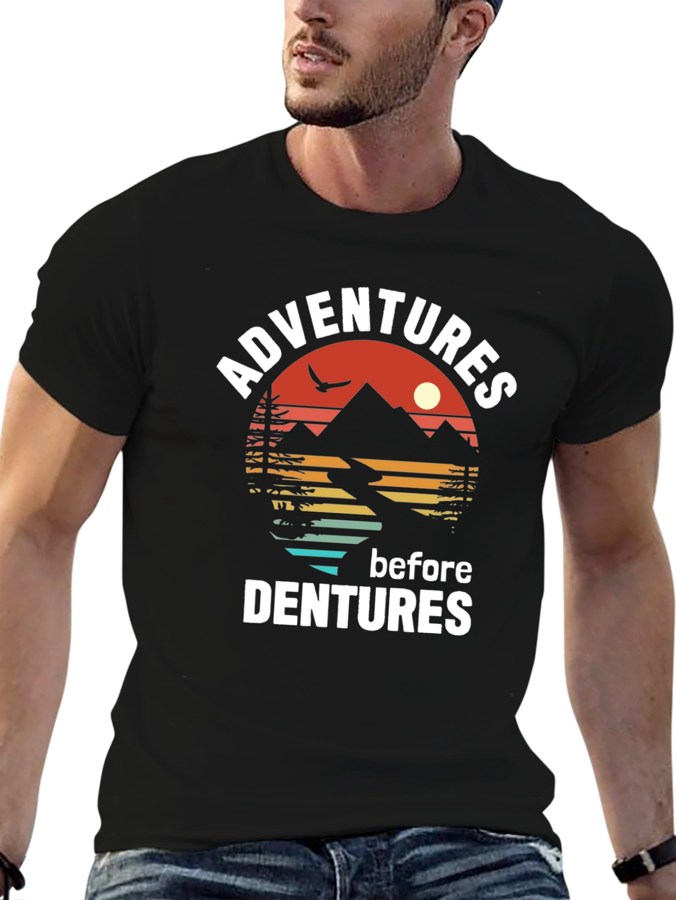 Black Adventure Before Dentures Graphic Tee - Black Cotton T-Shirt view 6