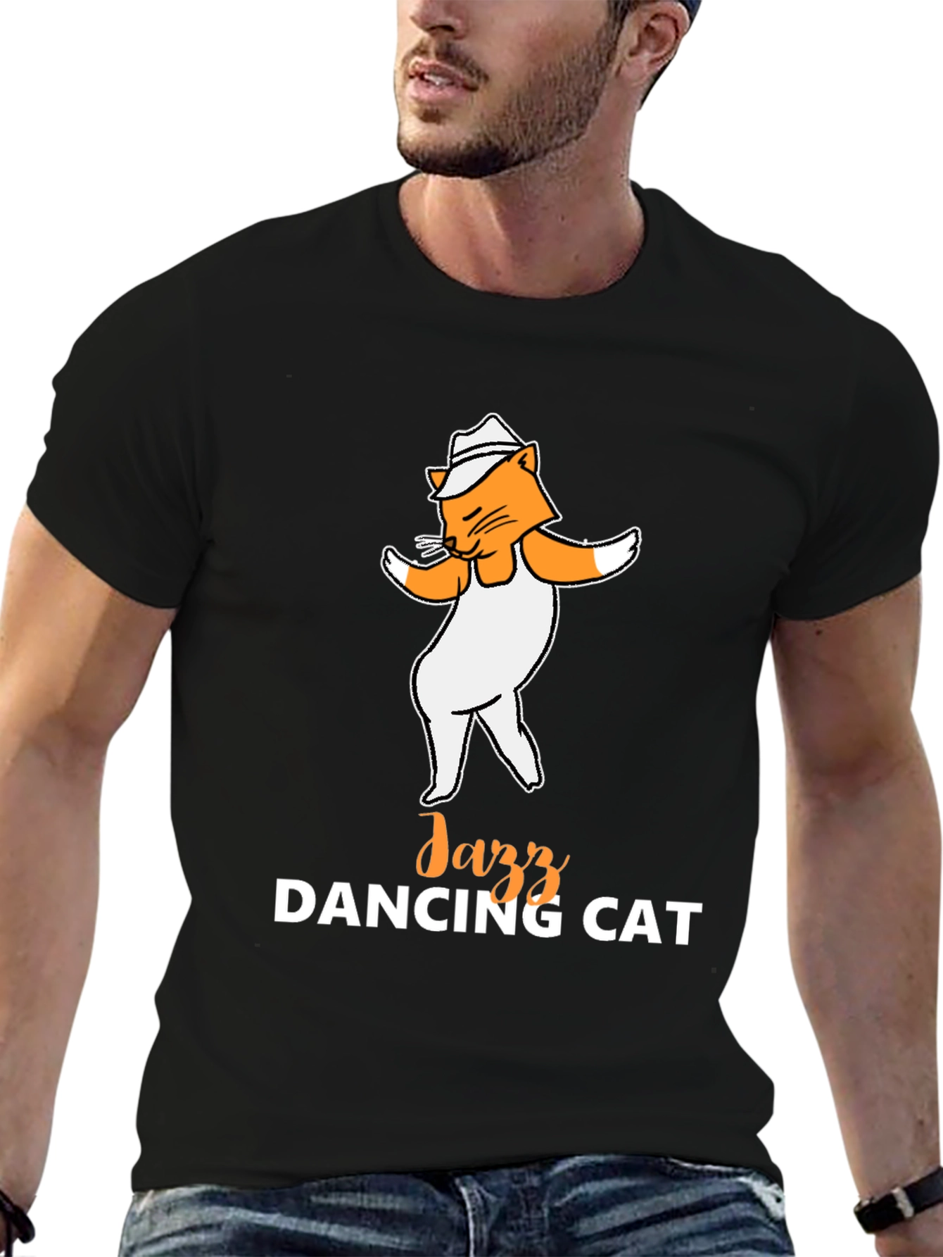 Black Jazz Dancing Cat T-Shirt - Cool Graphic Tee view 6