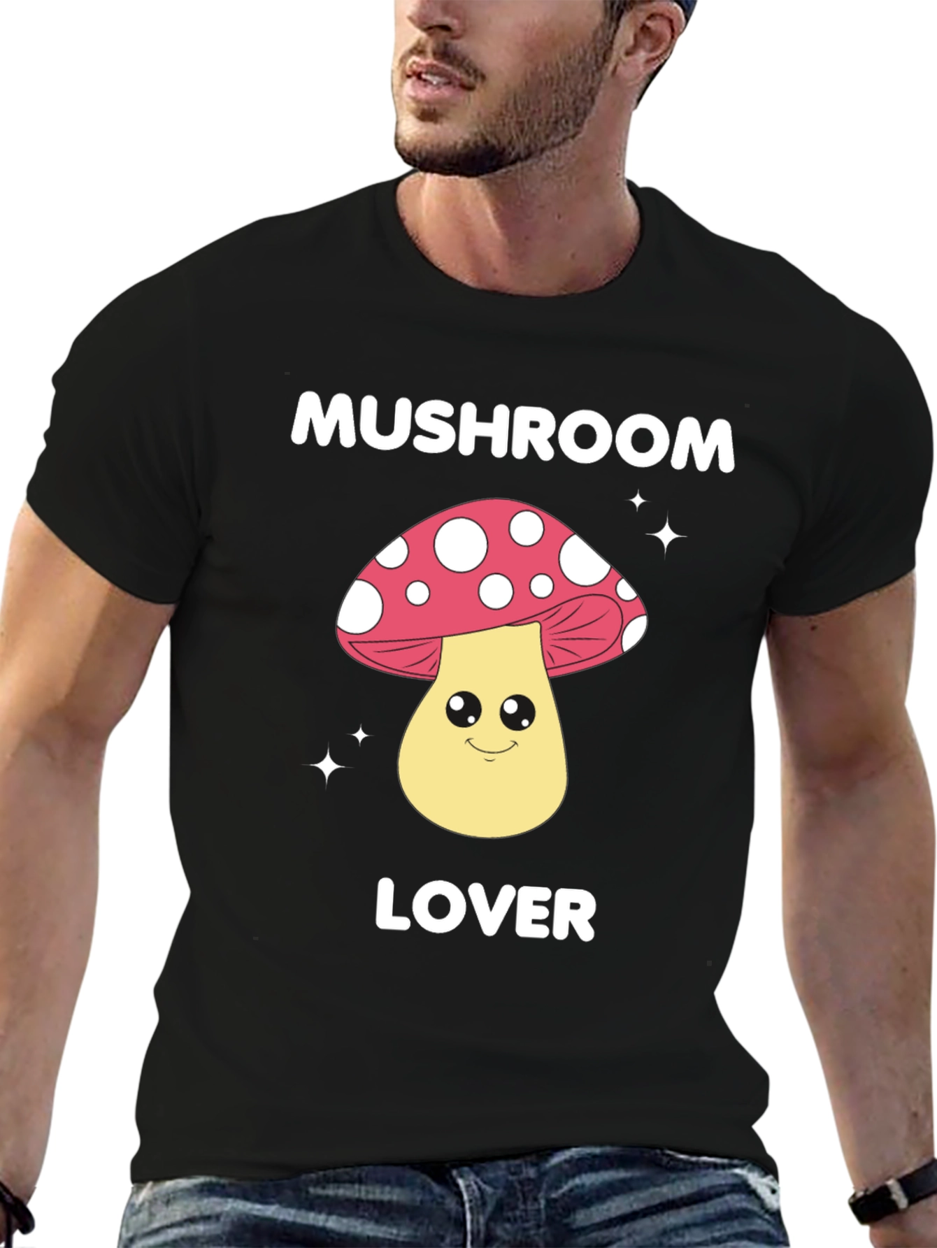 Black Mushroom Lover Graphic Tee - Fun Novelty Shirt view 6