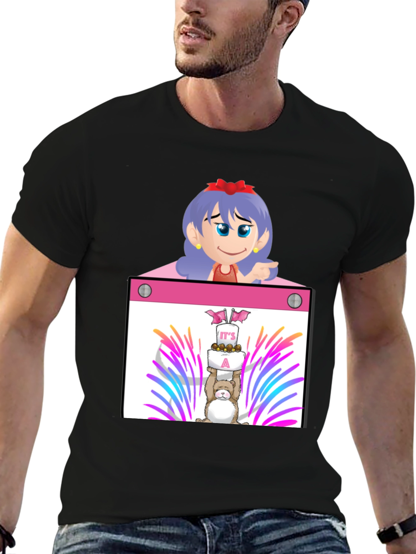 Black Cartoon Character Graphic Tee - Celebrate with Style! view 6
