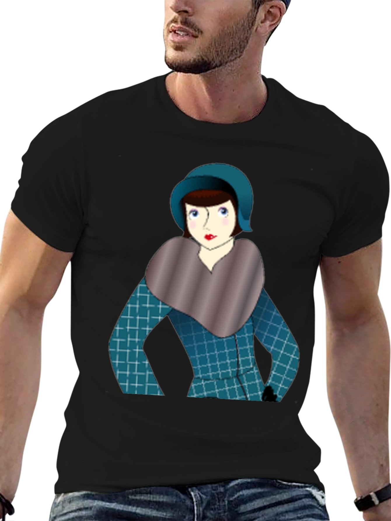 Black Vintage Lady Graphic Tee - Retro Style view 6