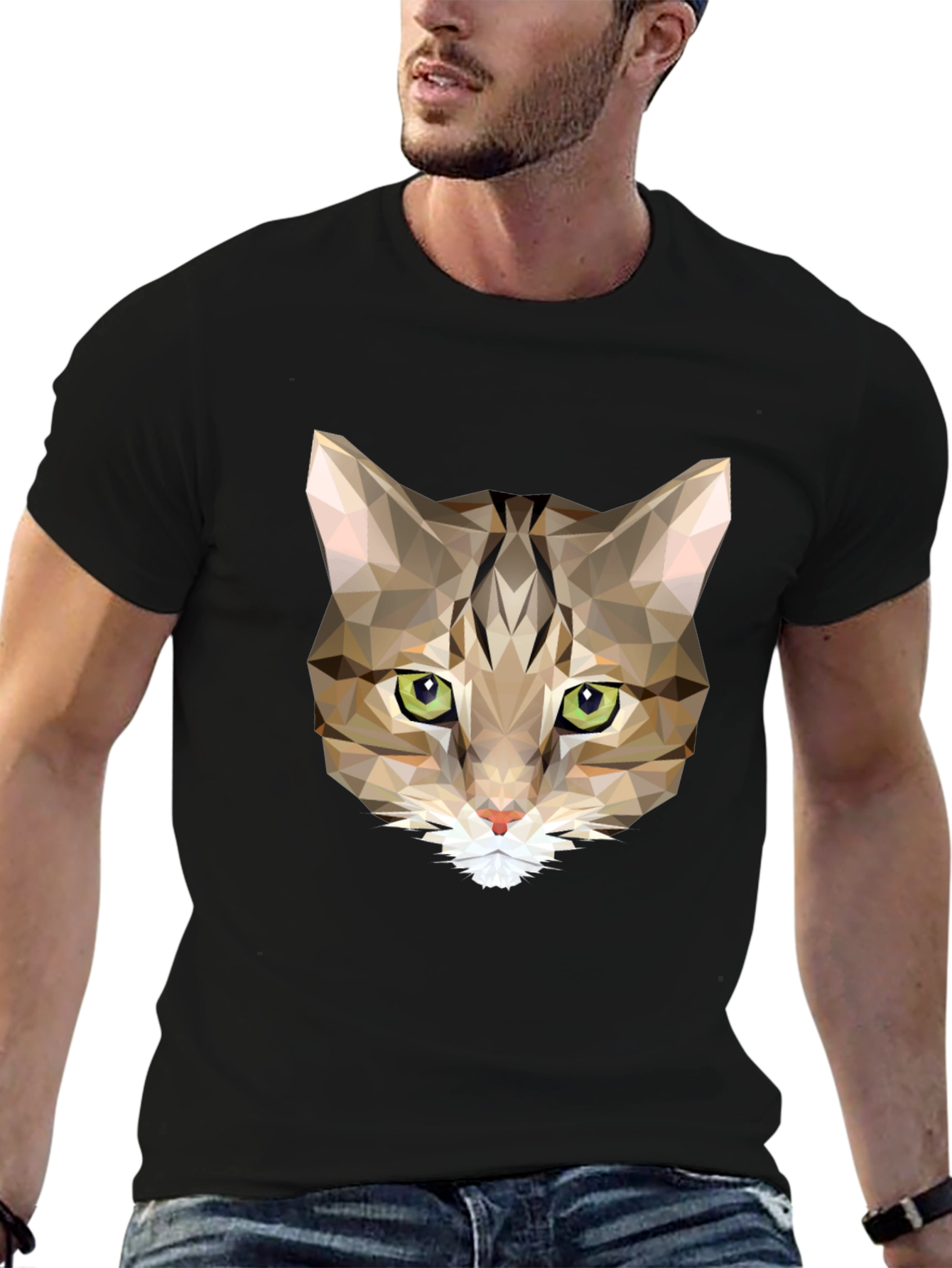 Black Geometric Cat T-Shirt - Stylish Graphic Tee view 6