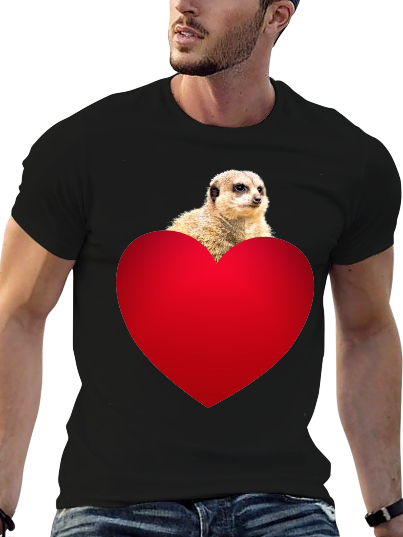 Black Meerkat Heart T-Shirt - Cute Animal Tee view 6