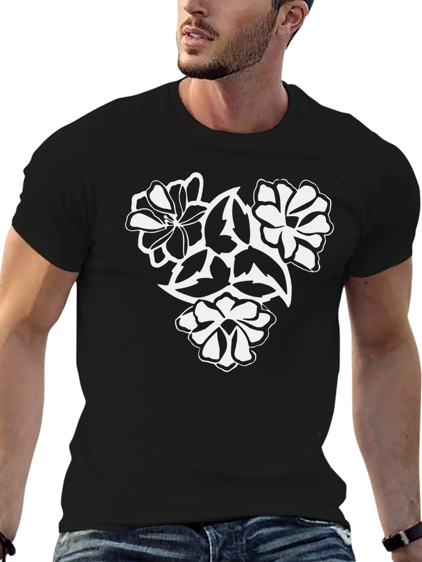 Black Floral Graphic Print Black T-Shirt view 6