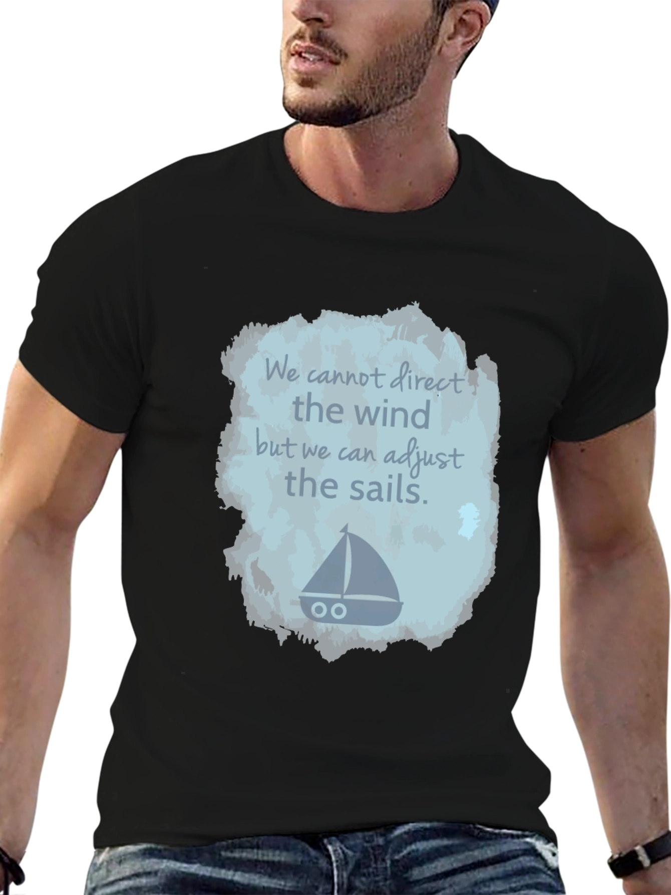 Black Inspirational Sailing T-Shirt - Adjust the Sails view 6