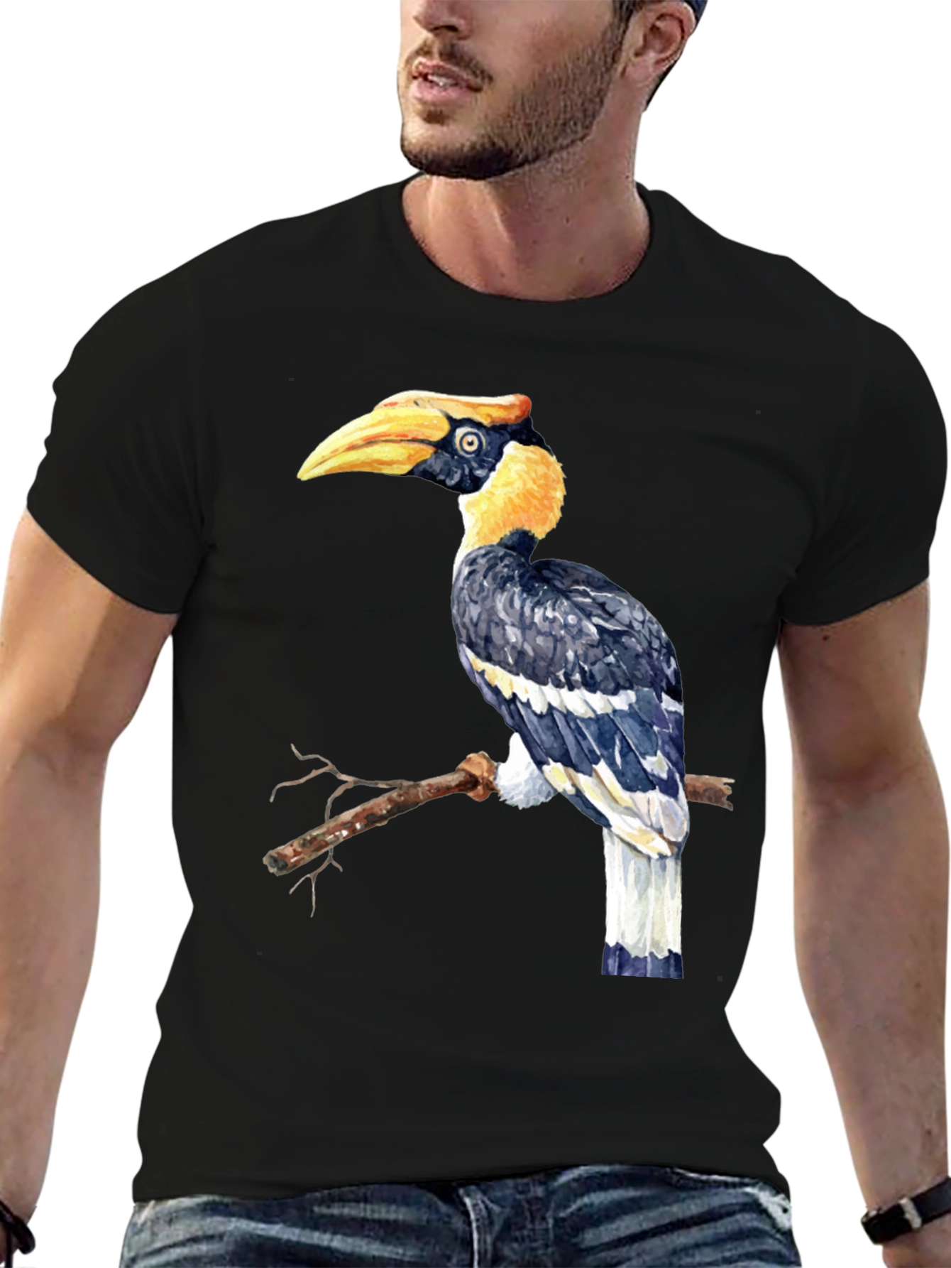 Black Hornbill Bird Graphic Tee - Unique Animal Design T-Shirt view 6