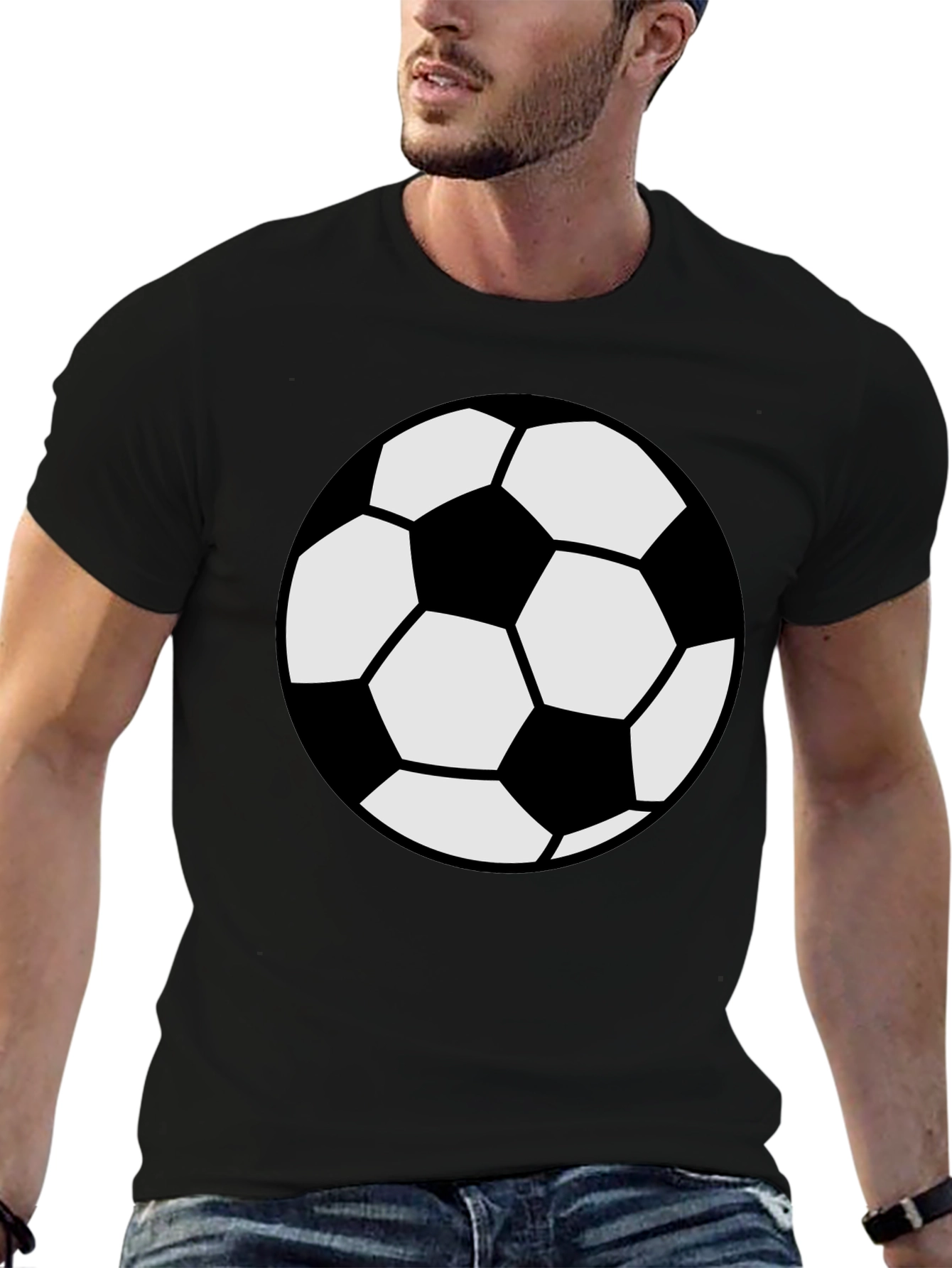Black Soccer Ball Graphic Tee - Black Cotton Comfort view 6