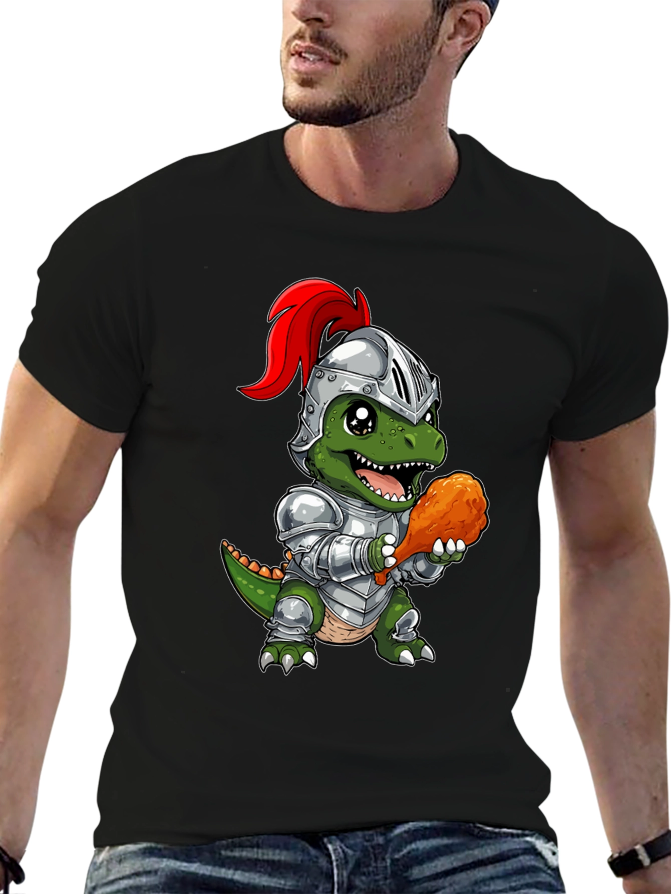 Black Dino Knight T-Shirt - Chicken Leg Champion view 6