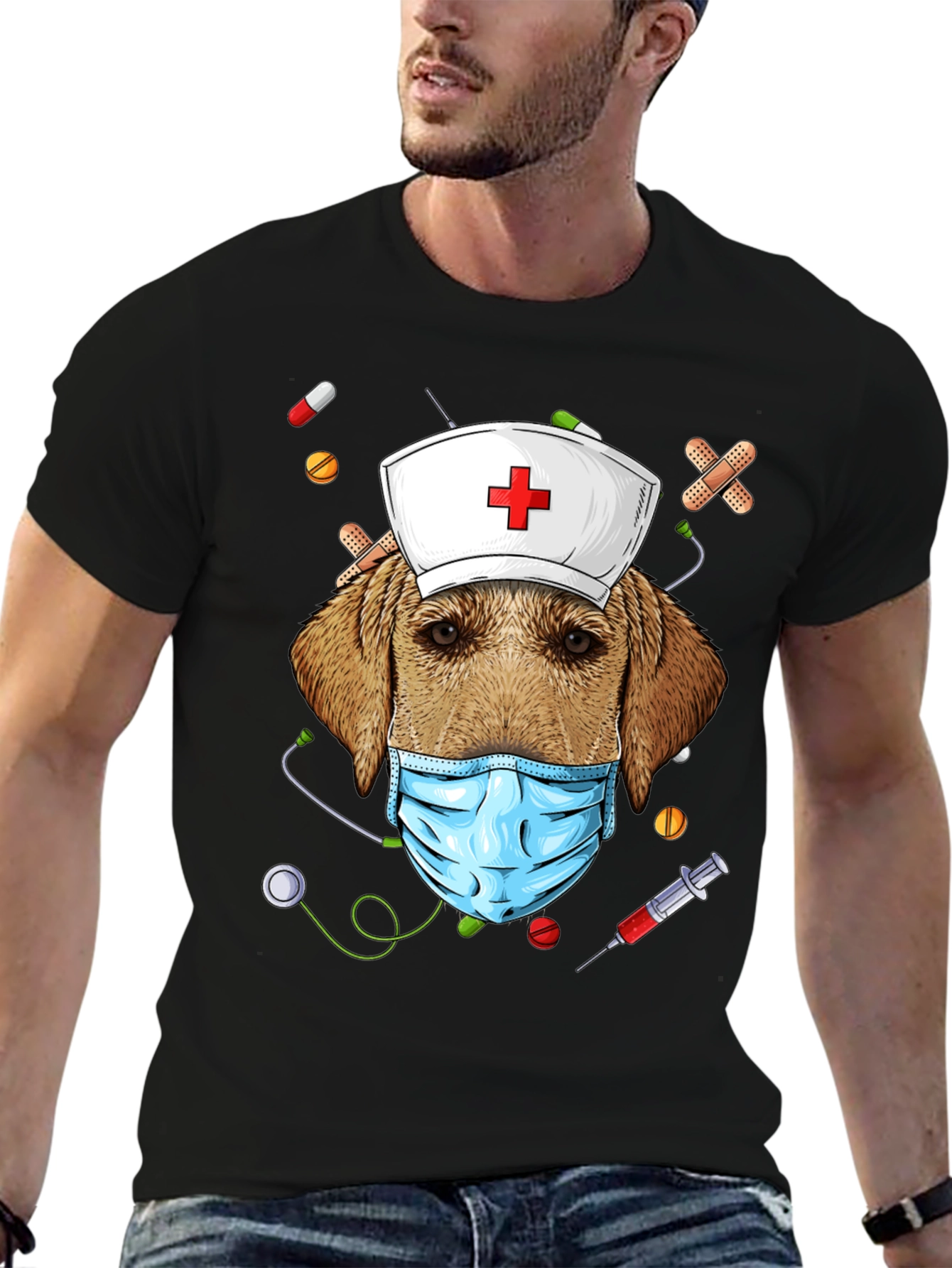Black Dog Nurse Novelty Graphic T-Shirt view 6