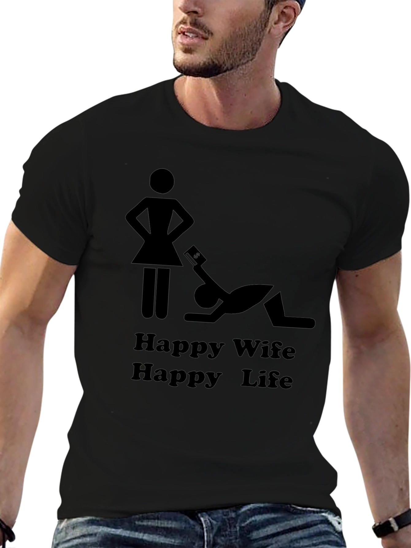 Black Happy Wife Happy Life Graphic Tee view 6