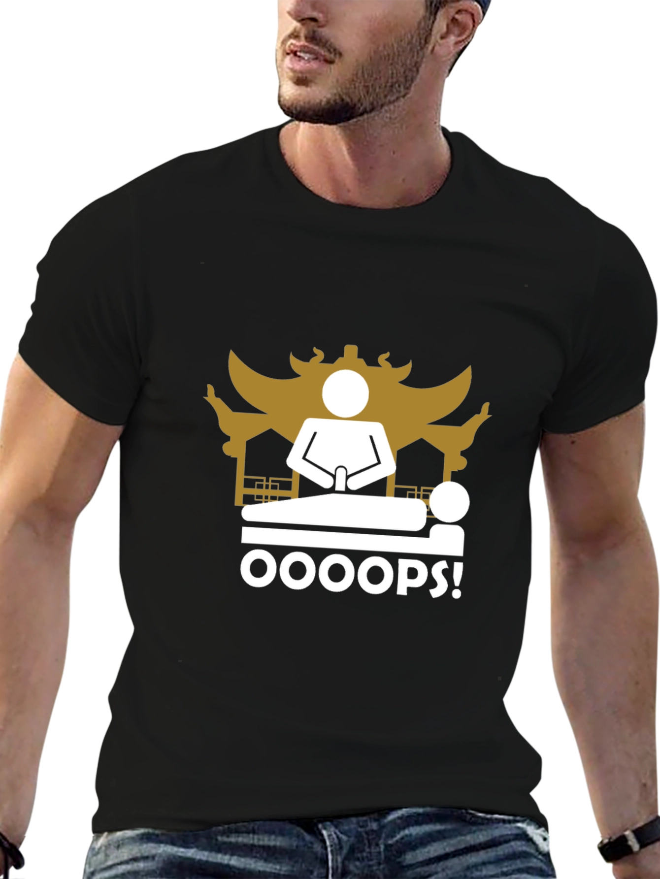 Black Oops! Funny Black T-Shirt - Unique Graphic Tee view 6