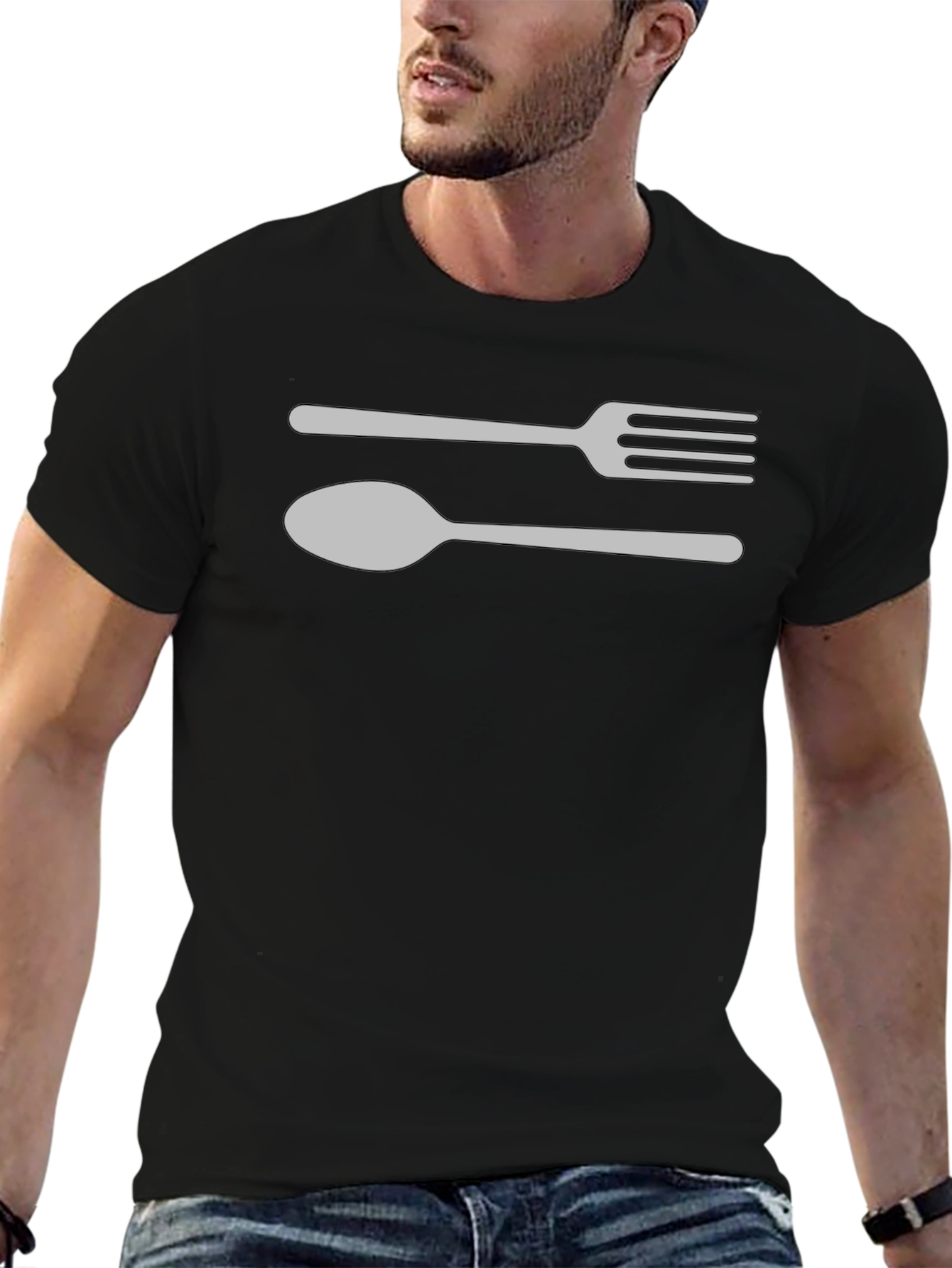 Black Fork & Spoon Graphic Tee - Black Cotton T-Shirt view 6