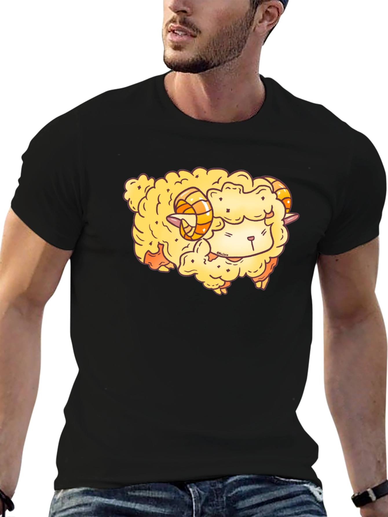 Black Cute Cartoon Sheep Graphic T-Shirt view 6